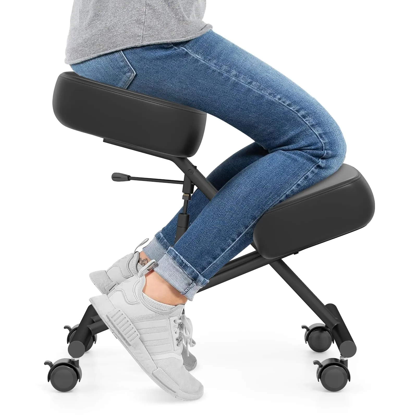 COSTWAY Sedia Ergonomica Inginocchiata con Schienale e Ruote, Sedia da Ginocchio Regolabile Posturale Struttura in Metallo, Sgabello Ergonomica per Casa e Ufficio, Nero