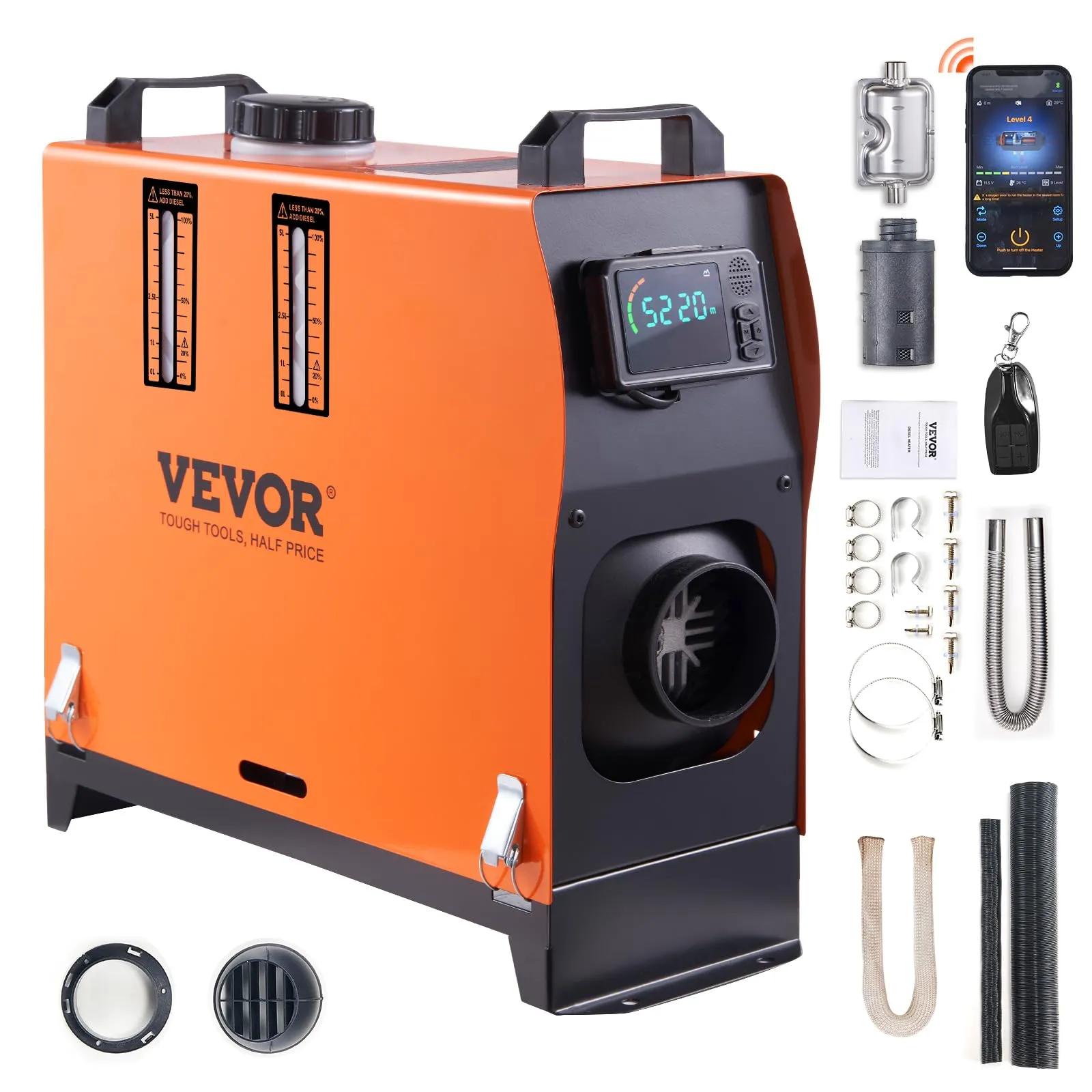VEVOR Riscaldamento diesel ad aria da 12 V 8 kW, riscaldamento ad aria diesel, riscaldatore ad aria, 0,16-0,62 l/ora, riscaldamento diesel con display LCD e telecomando, riscaldamento ad aria diesel,