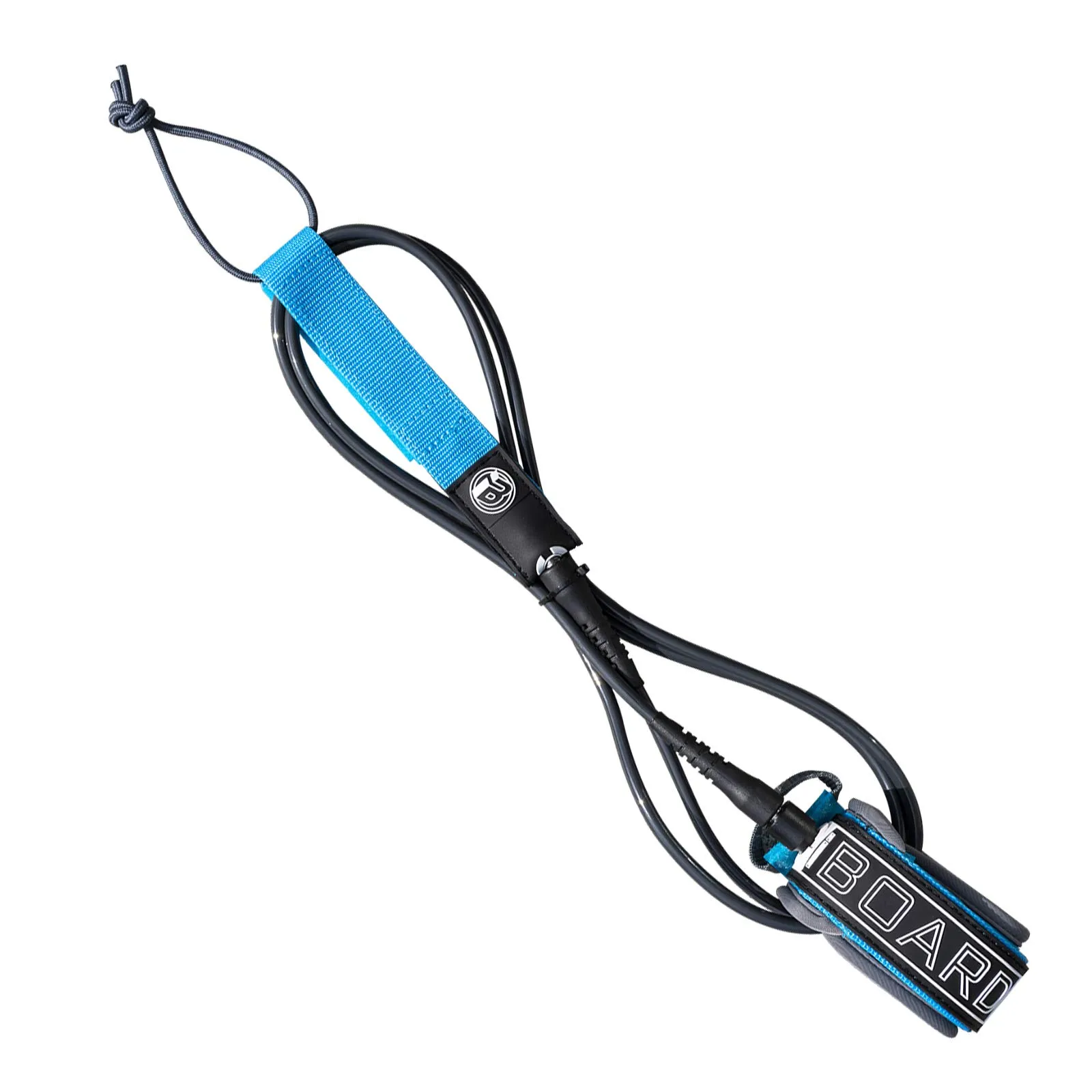 iboard - Corda da Surf da 7 mm, con Corda da 7/8/9 Piedi, in Materiale PU, 3 Strati di Chiusura a Strappo di Alta qualità, con Doppia Testa Rotante in Acciaio Inox (Blu Acqua e Grigio Scuro)