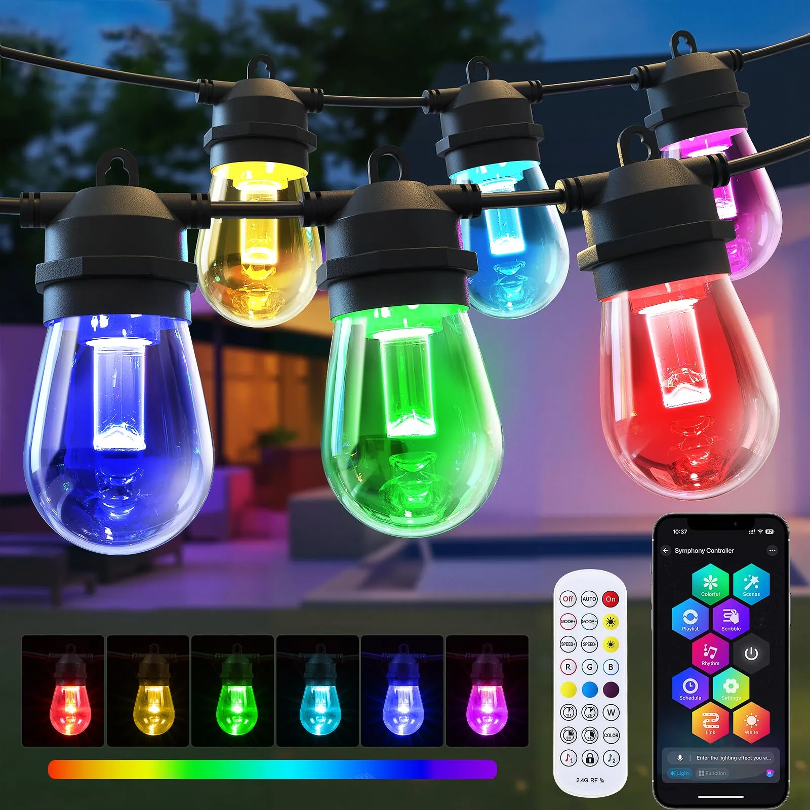 Quntis Catena Luminosa Esterno LED, Luci da Esterno Giardino con 30+2 S14 Lampadine IP65 Impermeabile Collegabili Catena Luci Esterno per Gazebo Terrazzo Balcone Festa Cortile Bianco Caldo