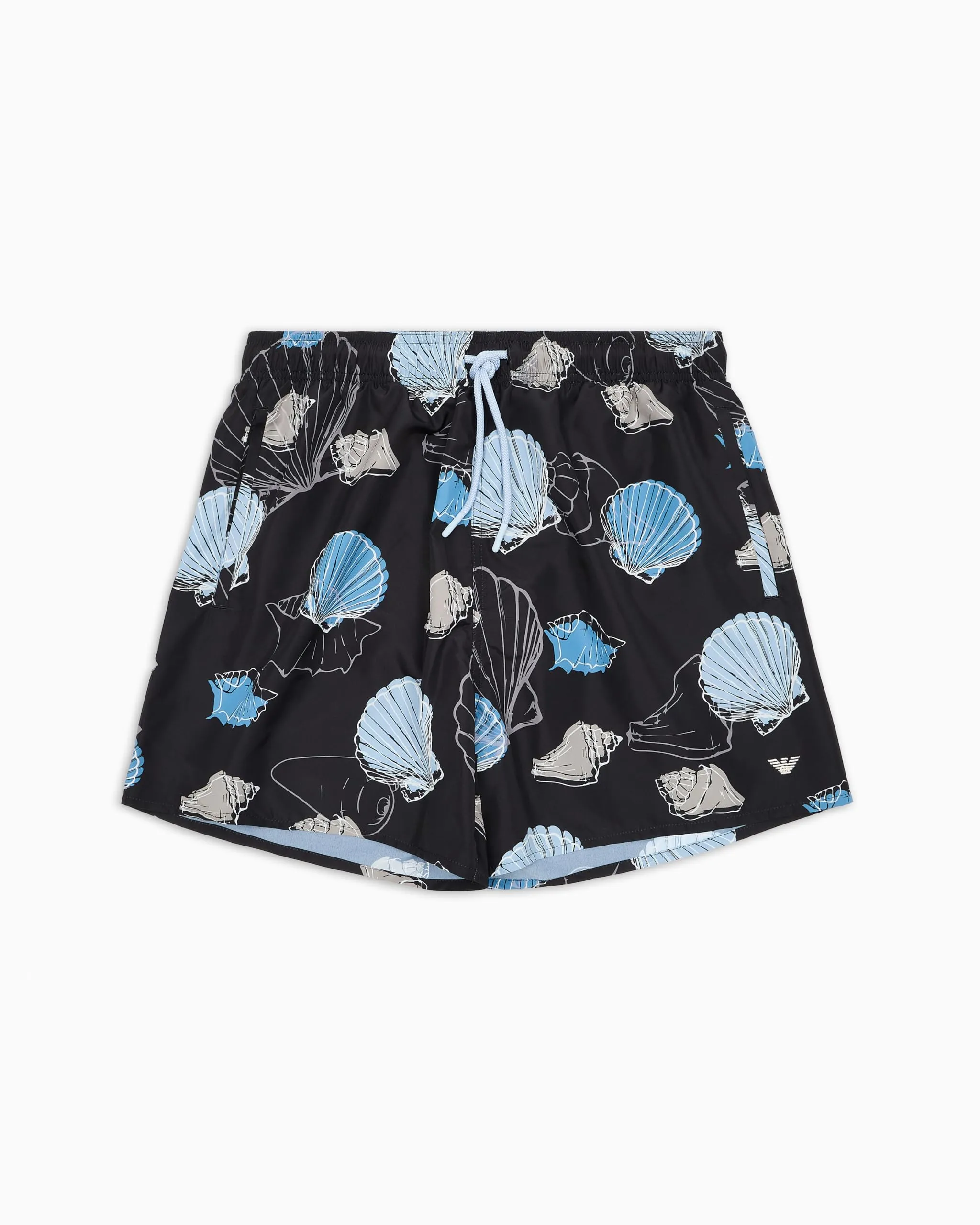 EMPORIO ARMANI Boxer da Bagno da Uomo, Guscio con Stampa Nera, XS