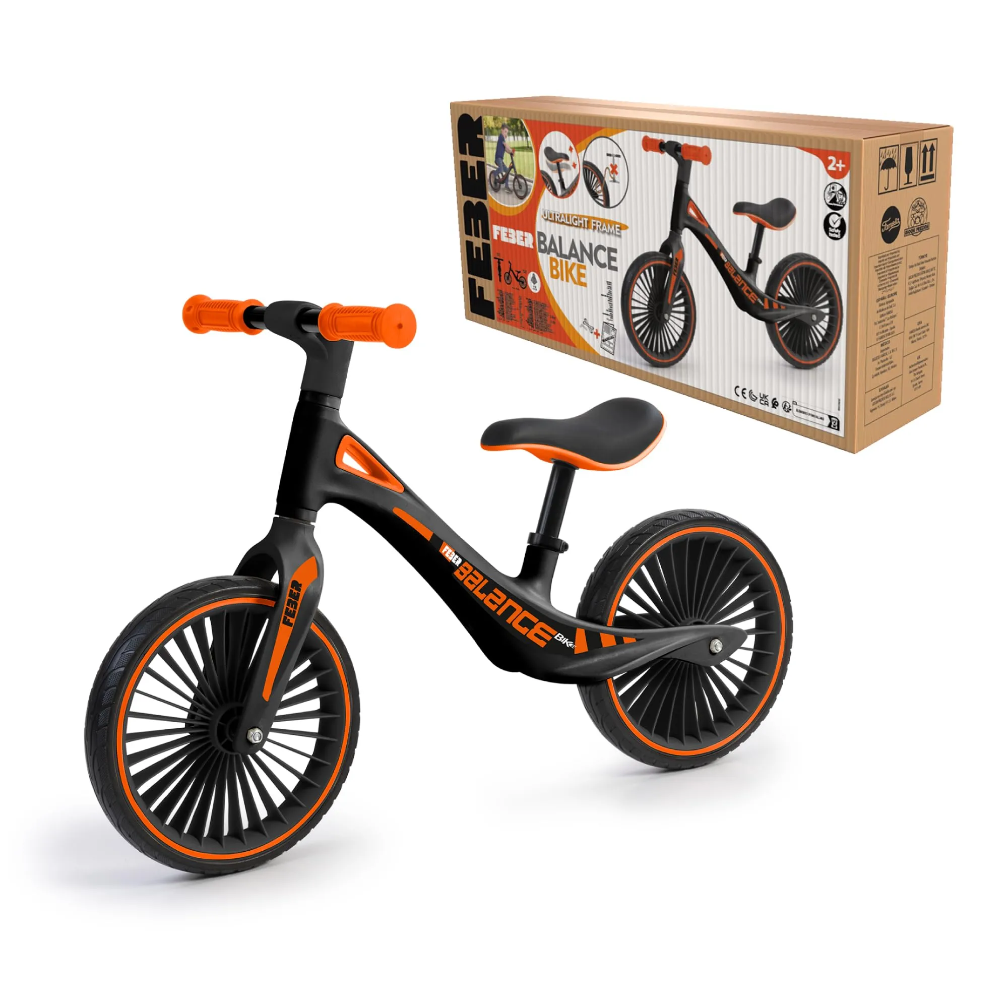 FEBER - Bici senza pedali, Bicicletta sportiva senza pedali, Telaio ultraleggero, Rafforza la coordinazione e l'equilibrio, Impugnature in gomma con sella ergonomica regolabile, +2, Famosa (FED42000)