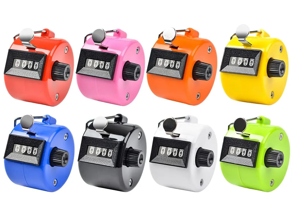 Abiyou 8 PCS Contatore Manuale Meccanico,Mano Contatori di Conteggio,Colori Manual Contatore,Contatore Manuale a Colori,4 Cifre Contatore Meccanico Clicker,per Sport,Competizioni,Scuole,Golf,Coaching