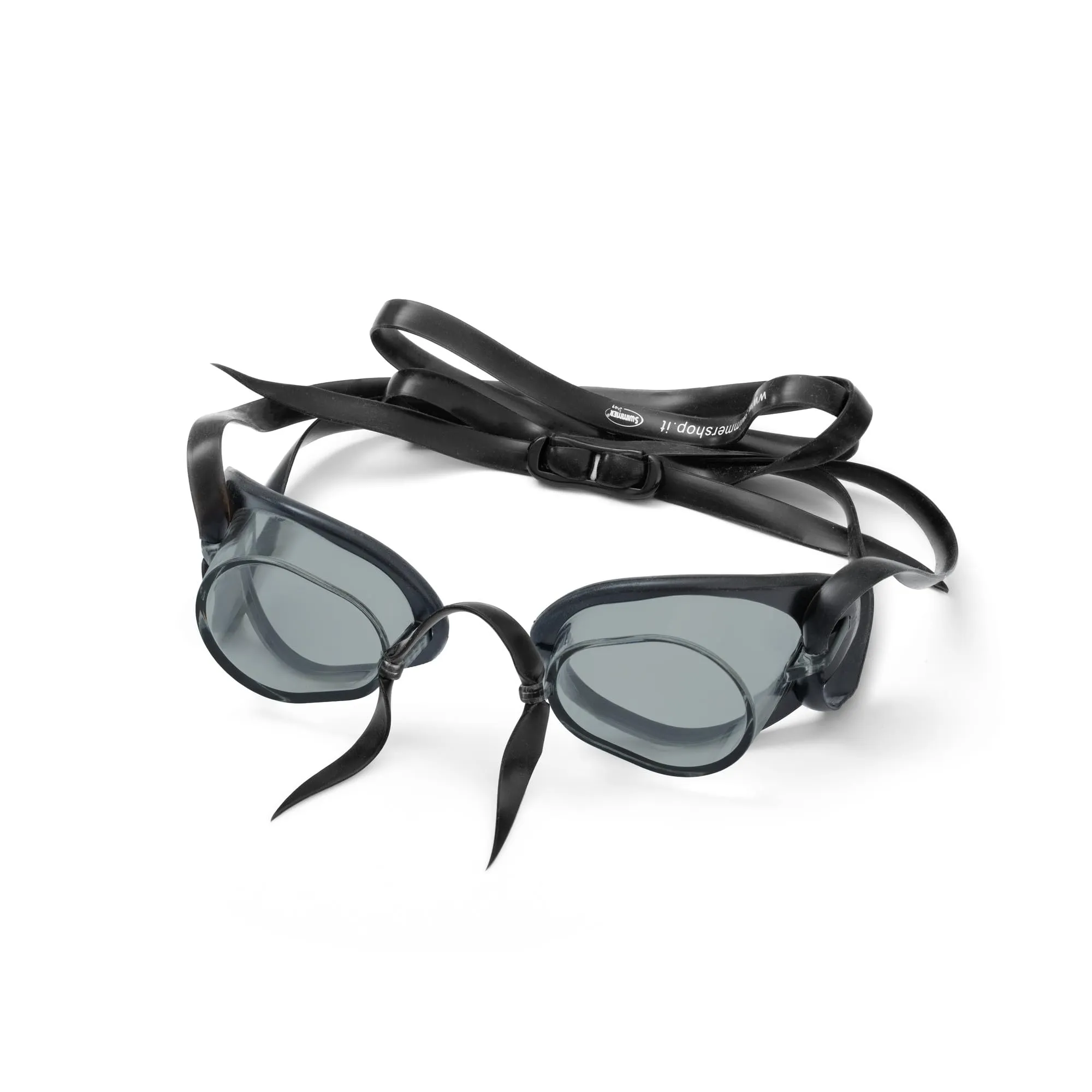 SwimmerShop Occhialini Nuoto Tipo Svedesi - Occhialini Piscina con Bordo in Gomma, Anti Appannamento, Gommati, Protezione UV - Modello Svedesi per Nuotatori Professionisti - Light Black