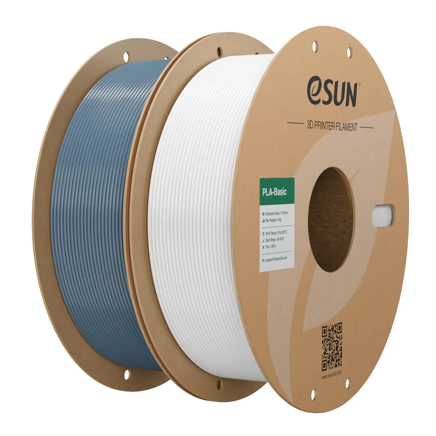 eSUN Filamento PLA 1,75 mm, filamento di Basic PLA per stampante 3D Precisione dimensionale +/- 0,03 mm, 1 kg per bobina, 2 bobine di filamento 3D per stampa 3D, Grigio+Bianco Freddo