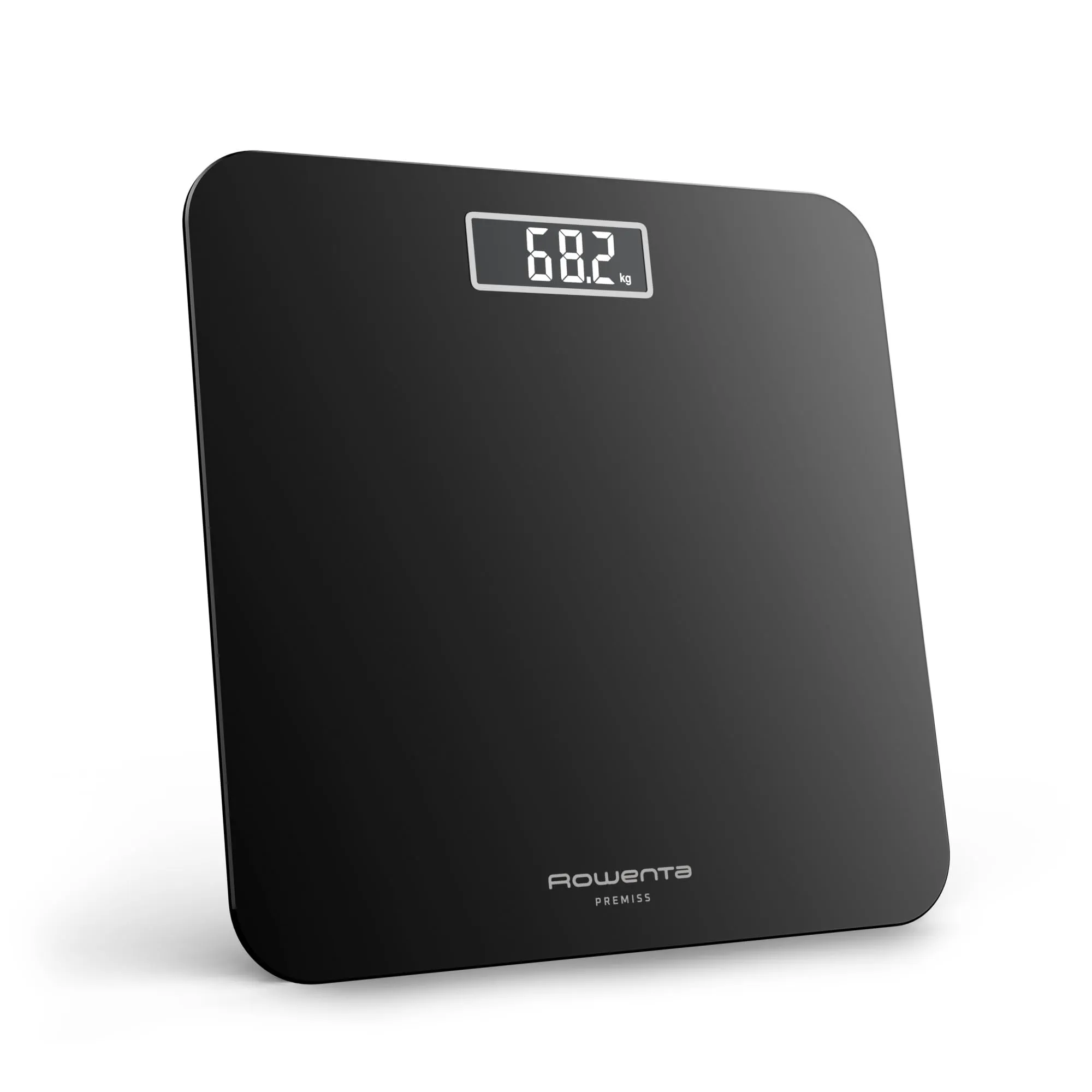 Rowenta Premiss 2.0, Bilancia da Bagno con Display LCD Facile da Leggere, Capacità 160Kg, Design Moderno e Funzioni Intelligenti, Auto Accensione e Spegnimento Automatico, Colore Nero, BS1800V0