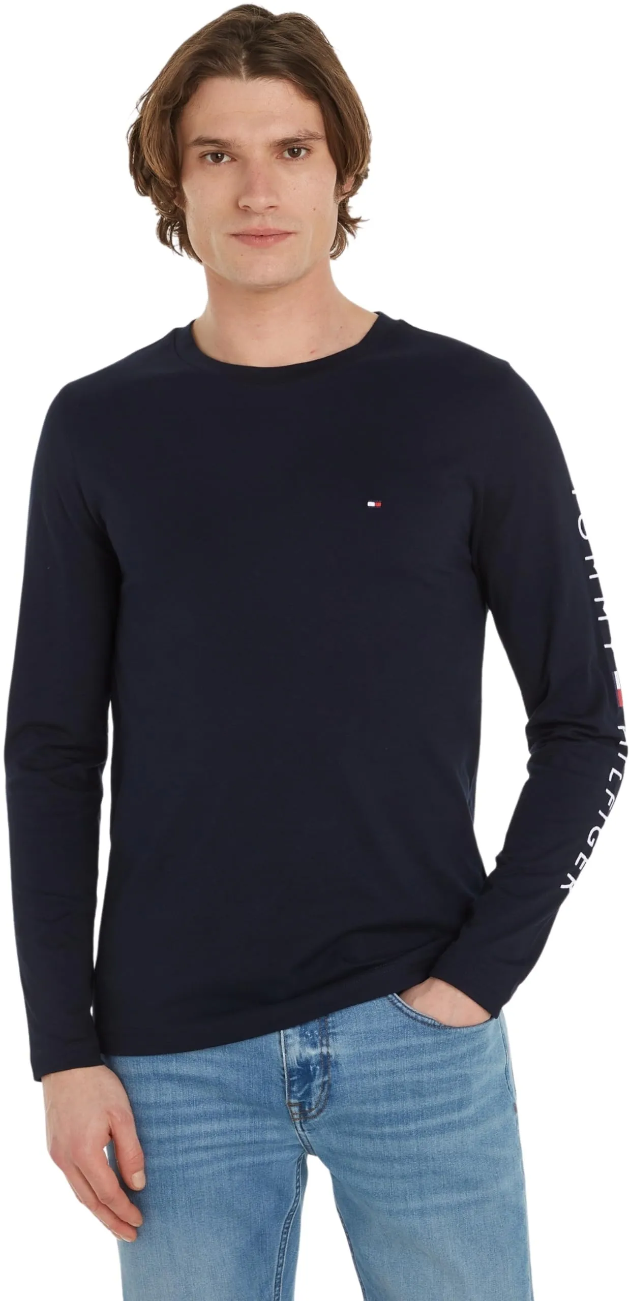 Tommy Hilfiger Tommy Logo Long Sleeve Tee Mw0mw09096, Magliette a maniche lunghe Uomo, Blu (Desert Sky), XS