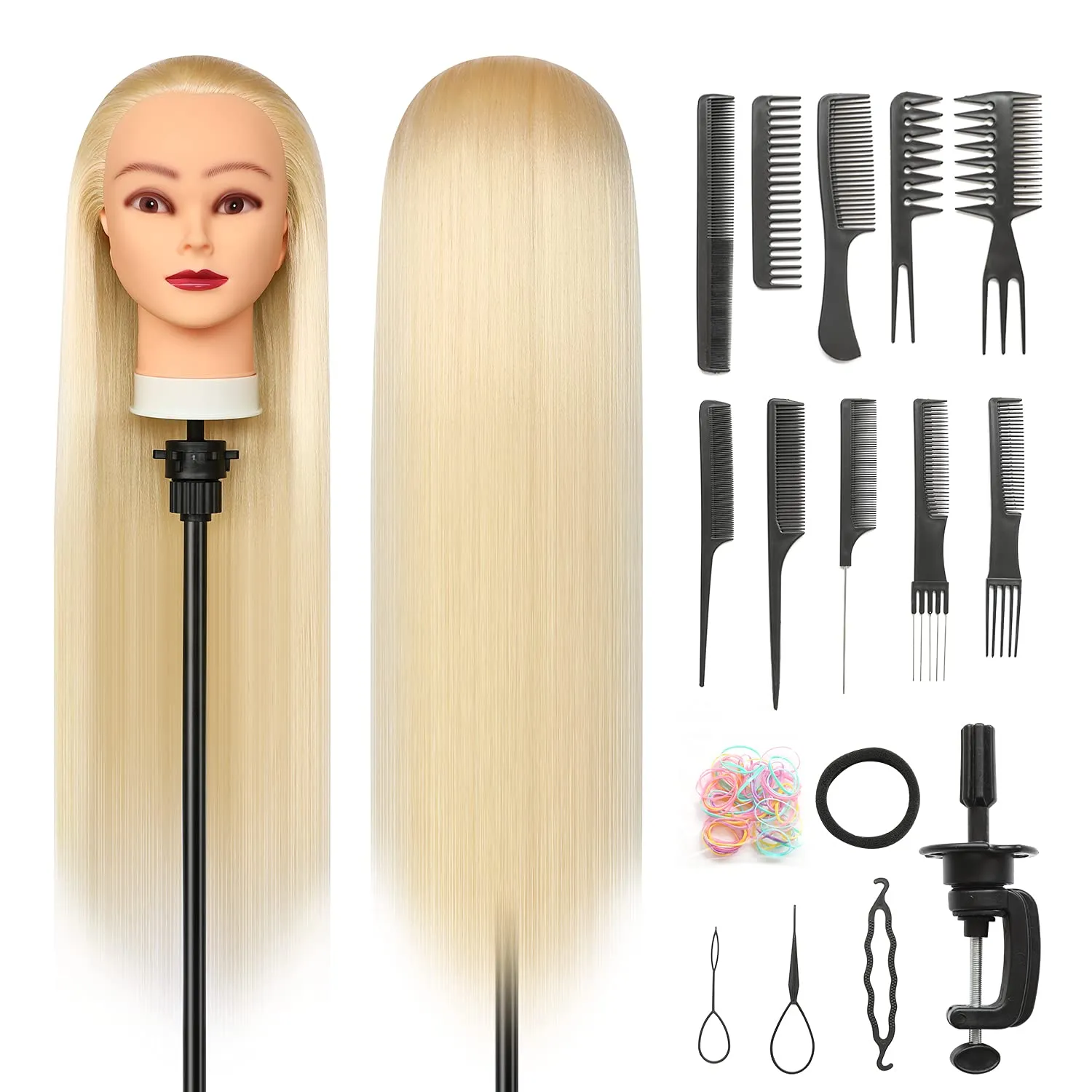 Testa Per Parrucchiere, 28 inch 100% Sintetica Testina Parrucchiere Capelli Testina Per Parruchieri Testina Parrucchiere Capelli con Staffa + DIY Accessori Per Capelli (Bionda)
