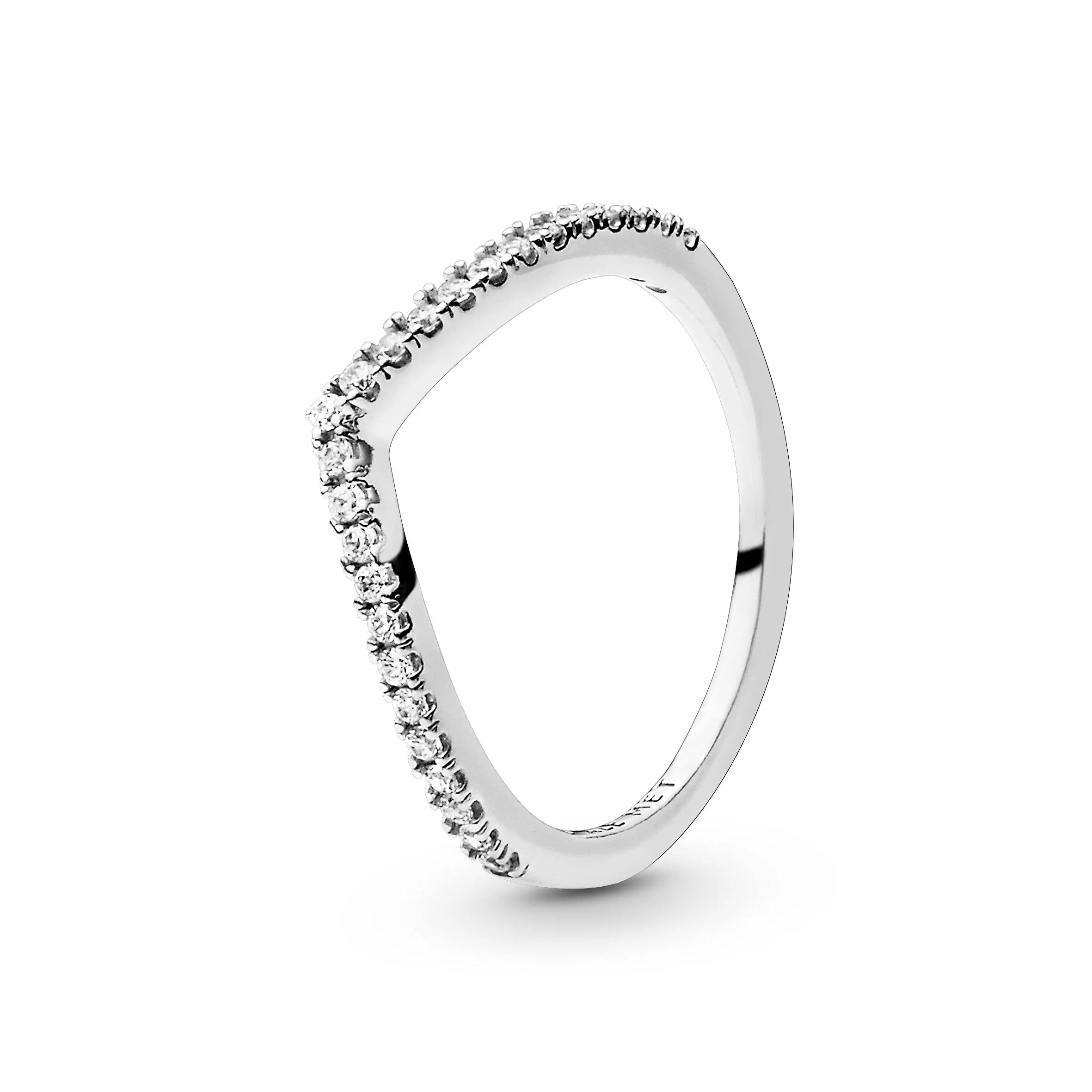 PANDORA Anello Wishbone in argento Sterling brillante con zirconia cubica trasparente, 50