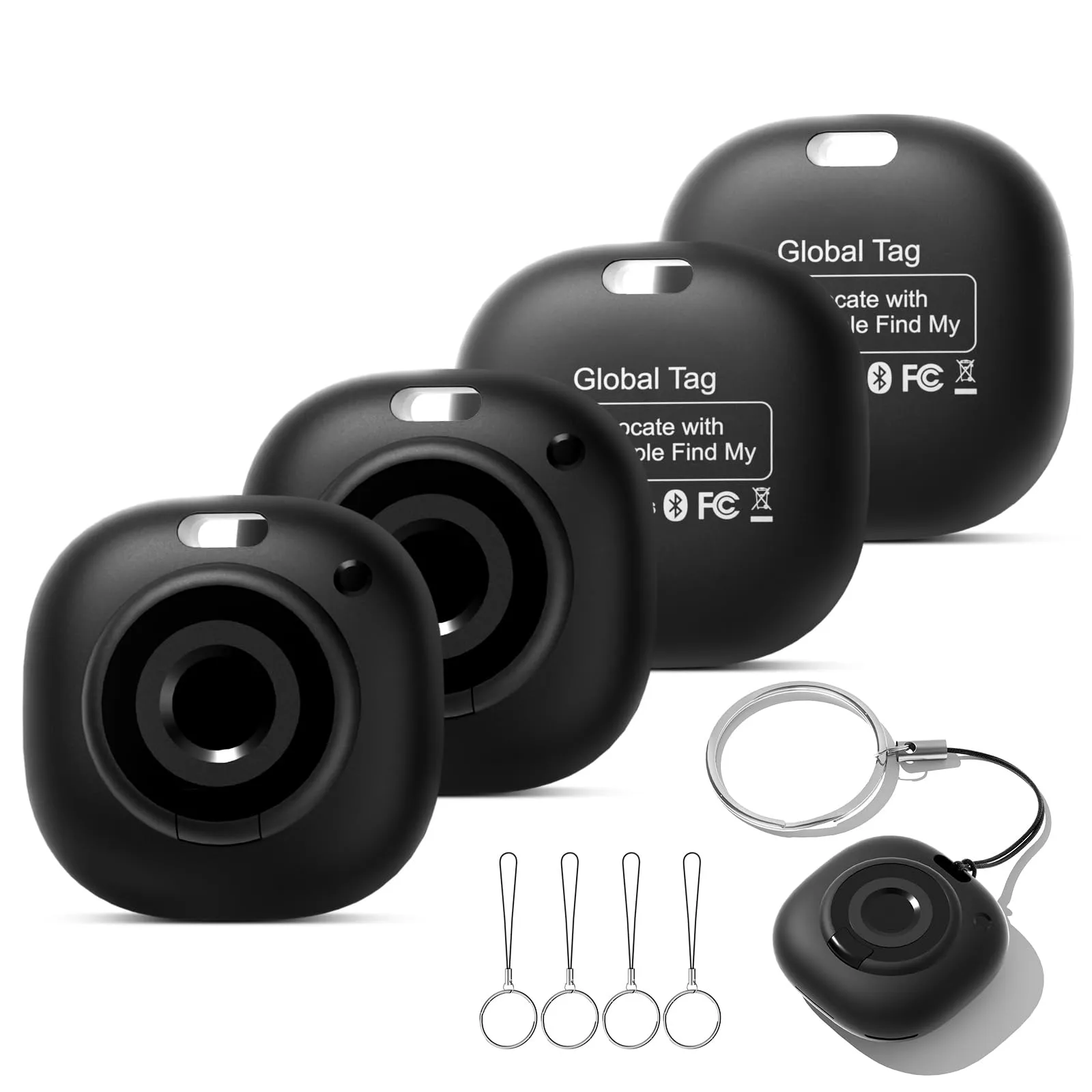 Air Smart Tag Tracker 4 Pezzi, Compatibile con Apple «Find My» (solo iOS), per Valigie/Borse/Chiavi/Zaini bambini, Batteria rimovibile Nero