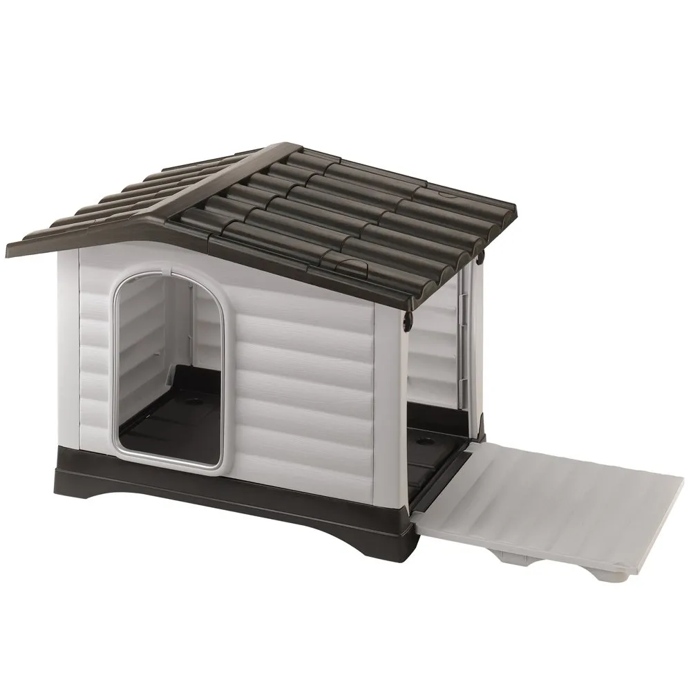 Ferplast DOGVILLA 110 Casetta per Cani con Tetto e Lato Apribili - Sistema Drenaggio Liquidi - Griglia Aerazione - Porta Antimorso in Alluminio - Piedi Isolanti - 111 x 84 x h 79 cm