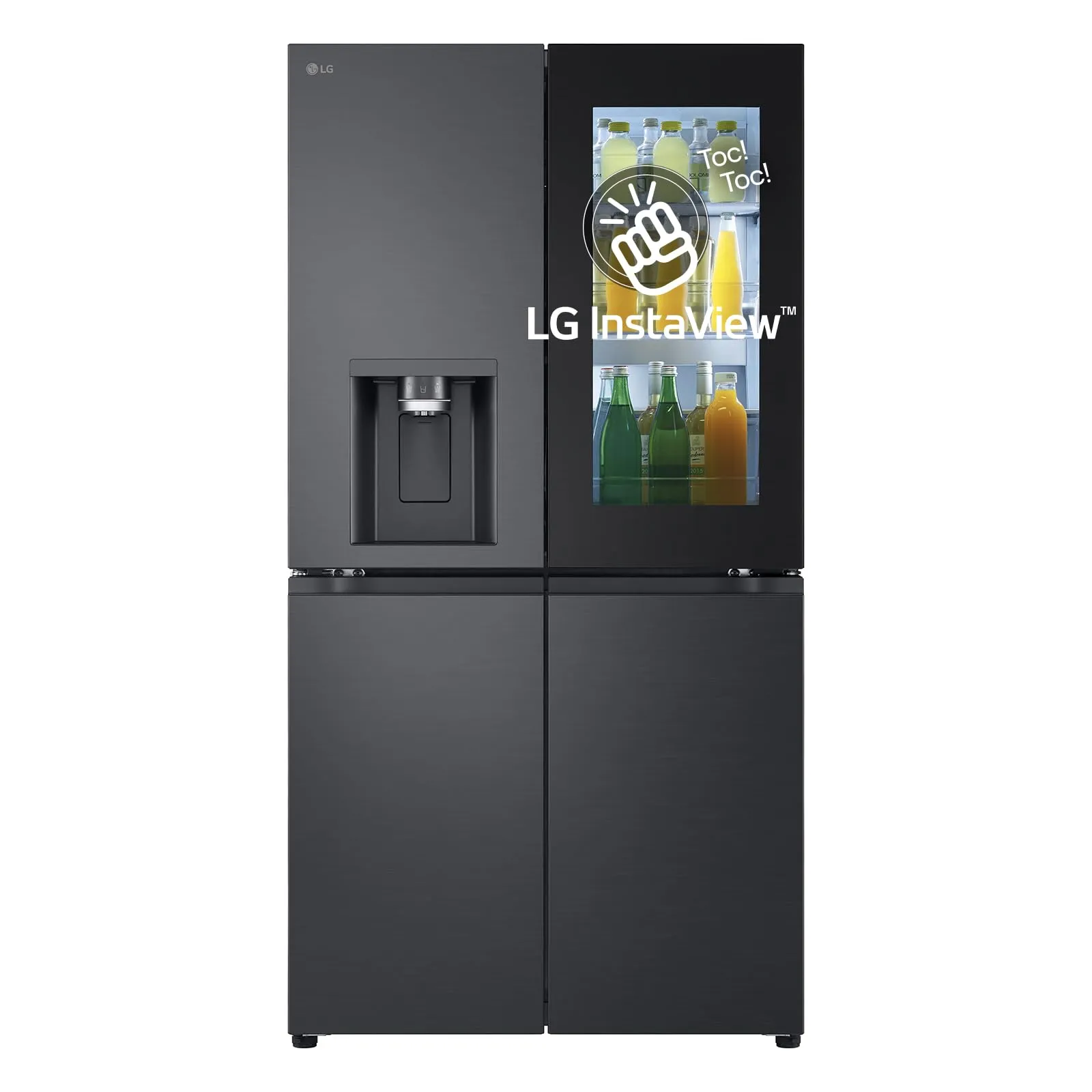 LG GMG960EVJE Frigorifero Multidoor Instaview, Frigorifero 4 Porte, Classe E, 638l, Dispenser Acqua E Ghiaccio Con Uvnano, Connettività Wi-fi Con App Thinq, Ripiano Pieghevole, Metal Fresh, Nero