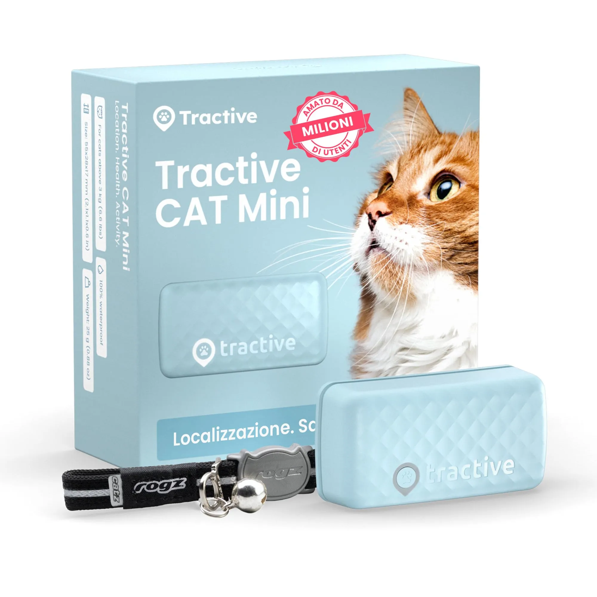 Tractive - GPS gatto modello Mini | N. 1 sul mercato | Localizzazione in tempo reale | Cronologia delle posizioni | Monitoraggio dell'attività | Collare incluso