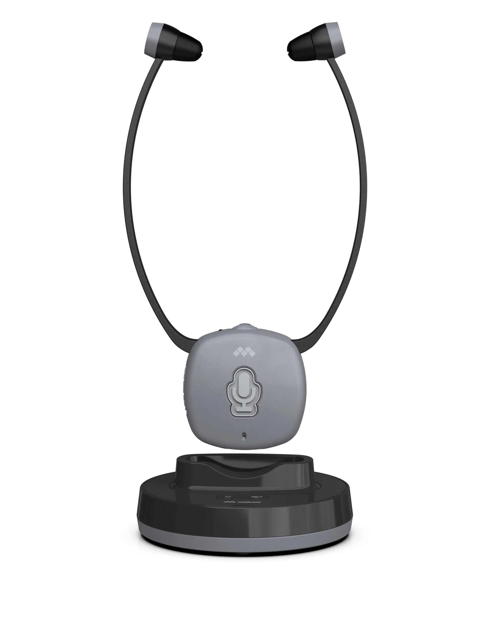 Meliconi Cuffia TV Easy Audio Wireless Digitale, Modello Steto con Ingresso Ottico, Microfono Ambiente, Volume Regolabile, Base Ricarica, Portata 20m, Audio Bilanciato per TV