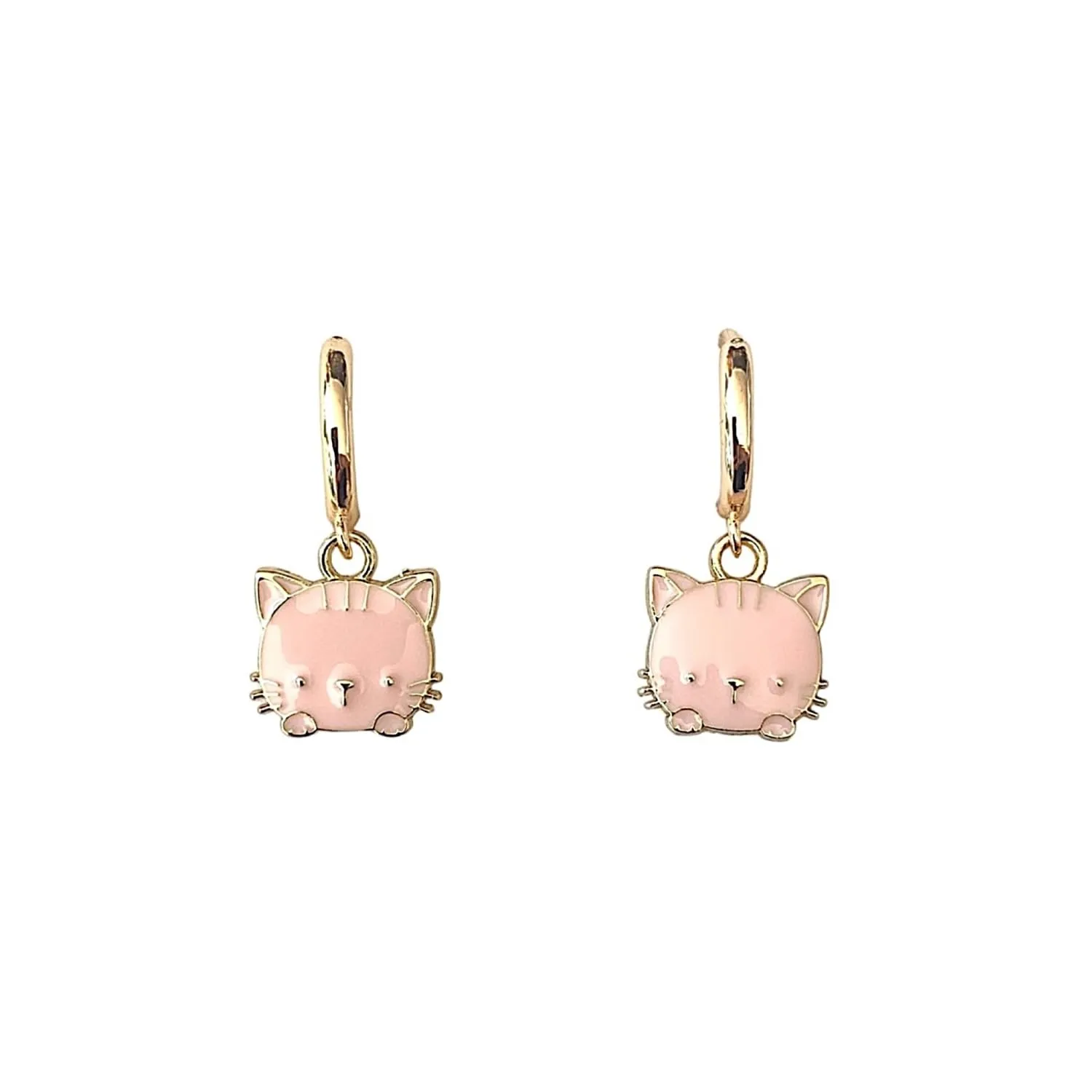 Orecchini da Donna Gattini placcati in Oro Bianco o Rosa - Orecchini da Ragazza con Ciondolo a forma di Gatto - Perfetti da Regalare (Rosa)