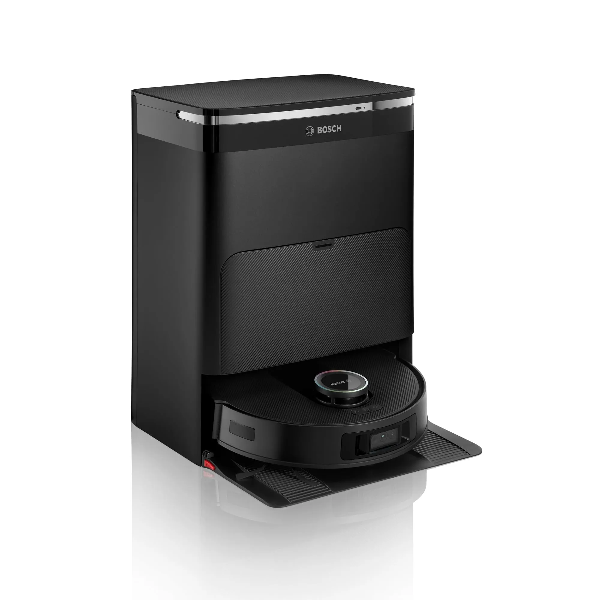 Bosch Spotless Max Cam Robot Aspirapolvere e Lavapavimenti, Potenza 11.000 Pa, Panno Rotante Estensibile, Stazione autopulente, Navigazione Smart Vision, App Home Connect, Nero