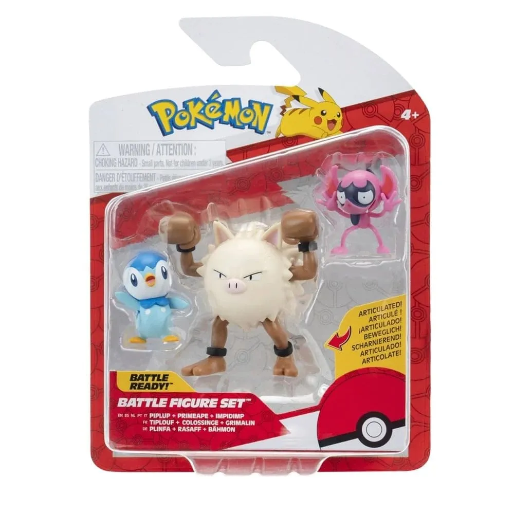 Pokémon PKW4088 - Set di figure da battaglia, Bähmon, Plinfa, Rasaff, personaggi ufficiali