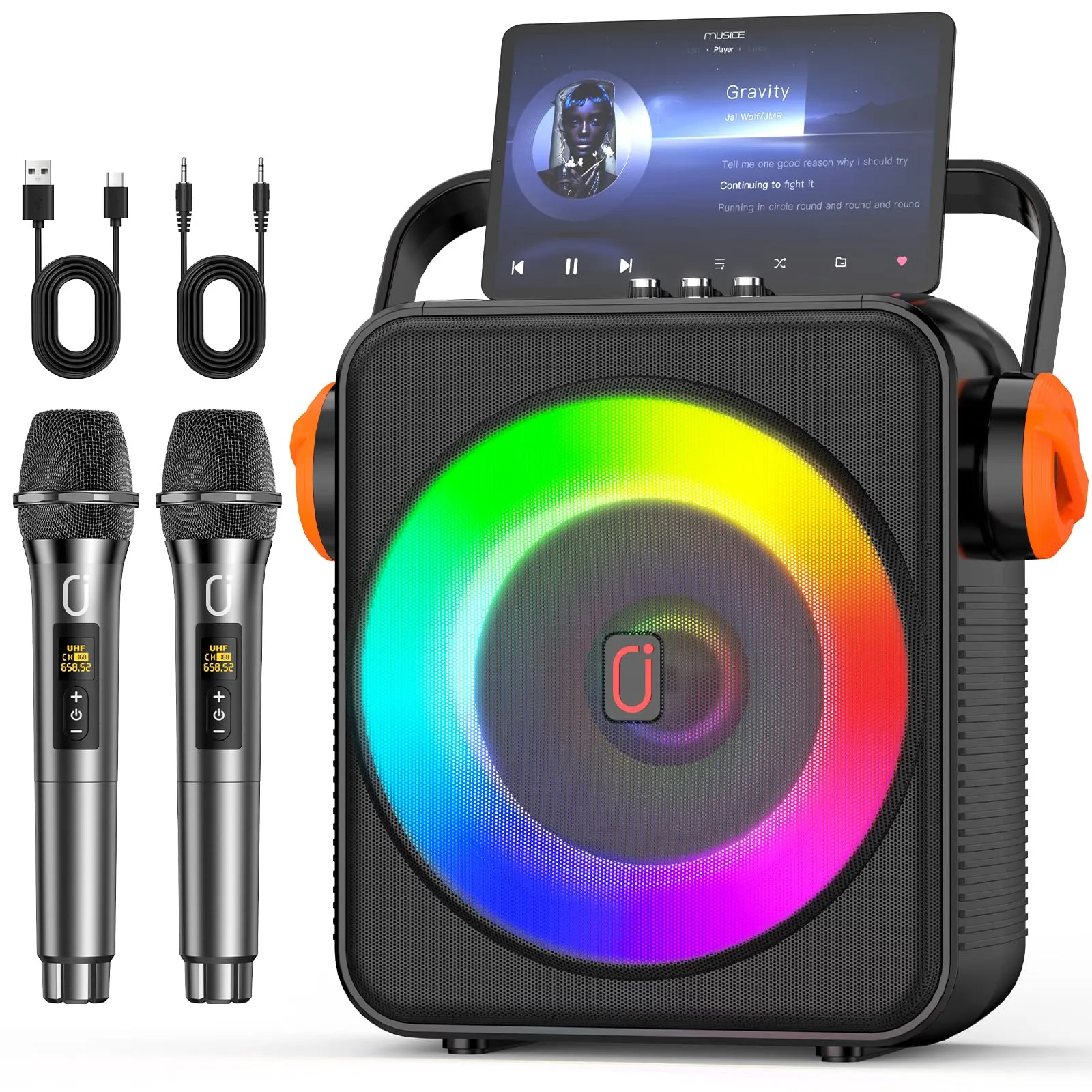 JYX Karaoke con Microfono, Cassa Karaoke Bluetooth 5.3 sistema PA portatile con 2 microfoni wireless per adulti, karaoke professionale completo supporto TWS/TF Card/USB/AUX/Live