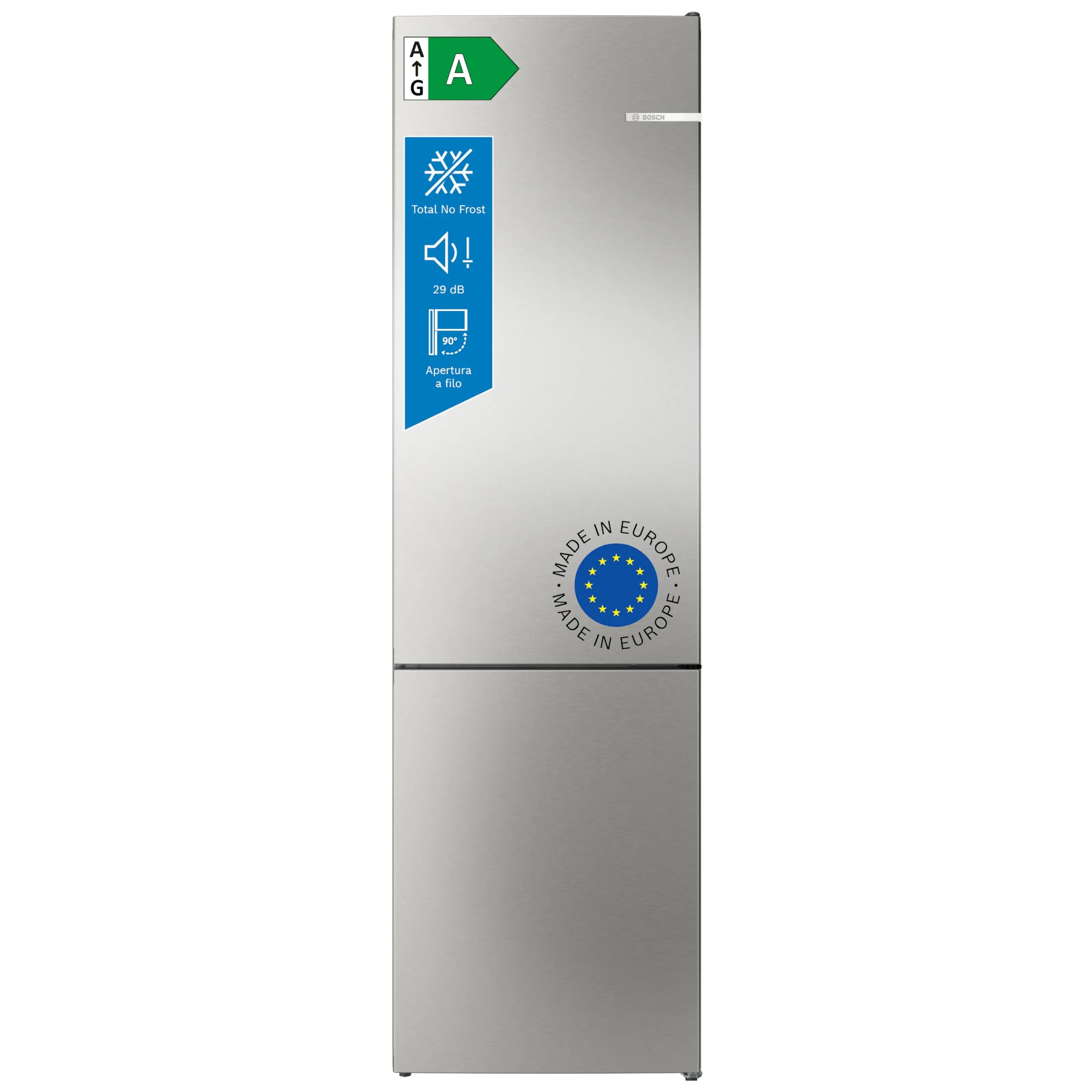 Bosch KGN392I1F Serie 4, Frigorifero combinato da libera installazione, Total No Frost, VitaFresh XXL: Spazio extra-large per i tuoi cibi freschi, PerfectFit, Luce LED, Acciaio, 203 x 60 cm