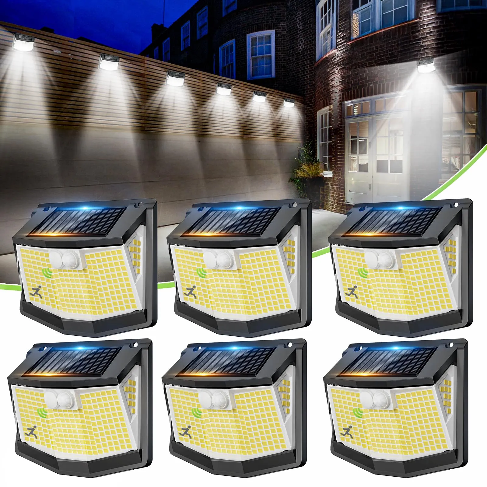 Luci LED Solare Esterno Giardino - 248 LED Luce Esterne con Pannello Solari con Sensore da Movimento 3 Modos 270° Illuminazione Lampada Solare da Esterni IP65 Impermeabile per Parete Garage 6 Pezzi