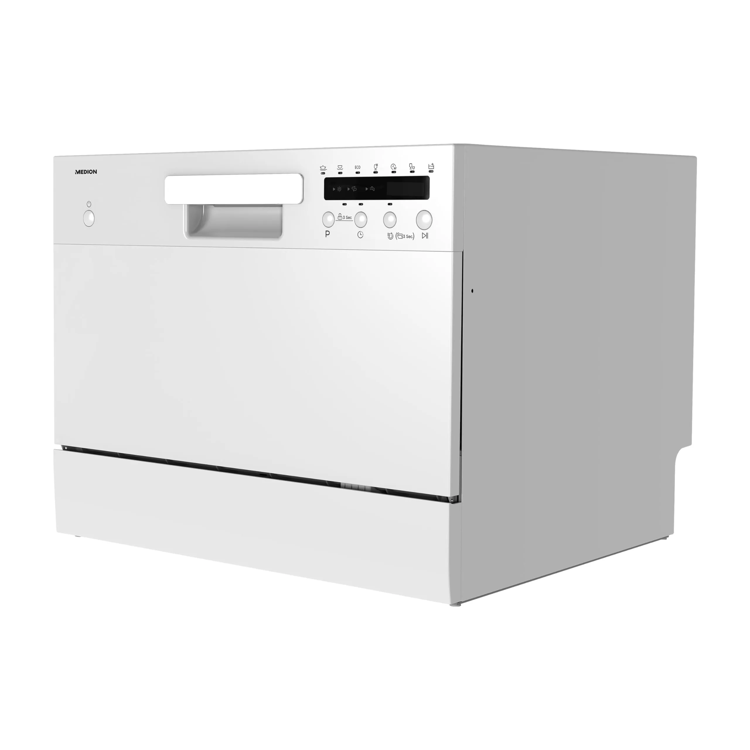 MEDION Lavastoviglie da tavolo DWT60 (capacità 6 coperti, 7 programmi, programma ECO, consumo circa 6,5 litri, AquaStop, display LED, blocco bambini, MD37496) argento
