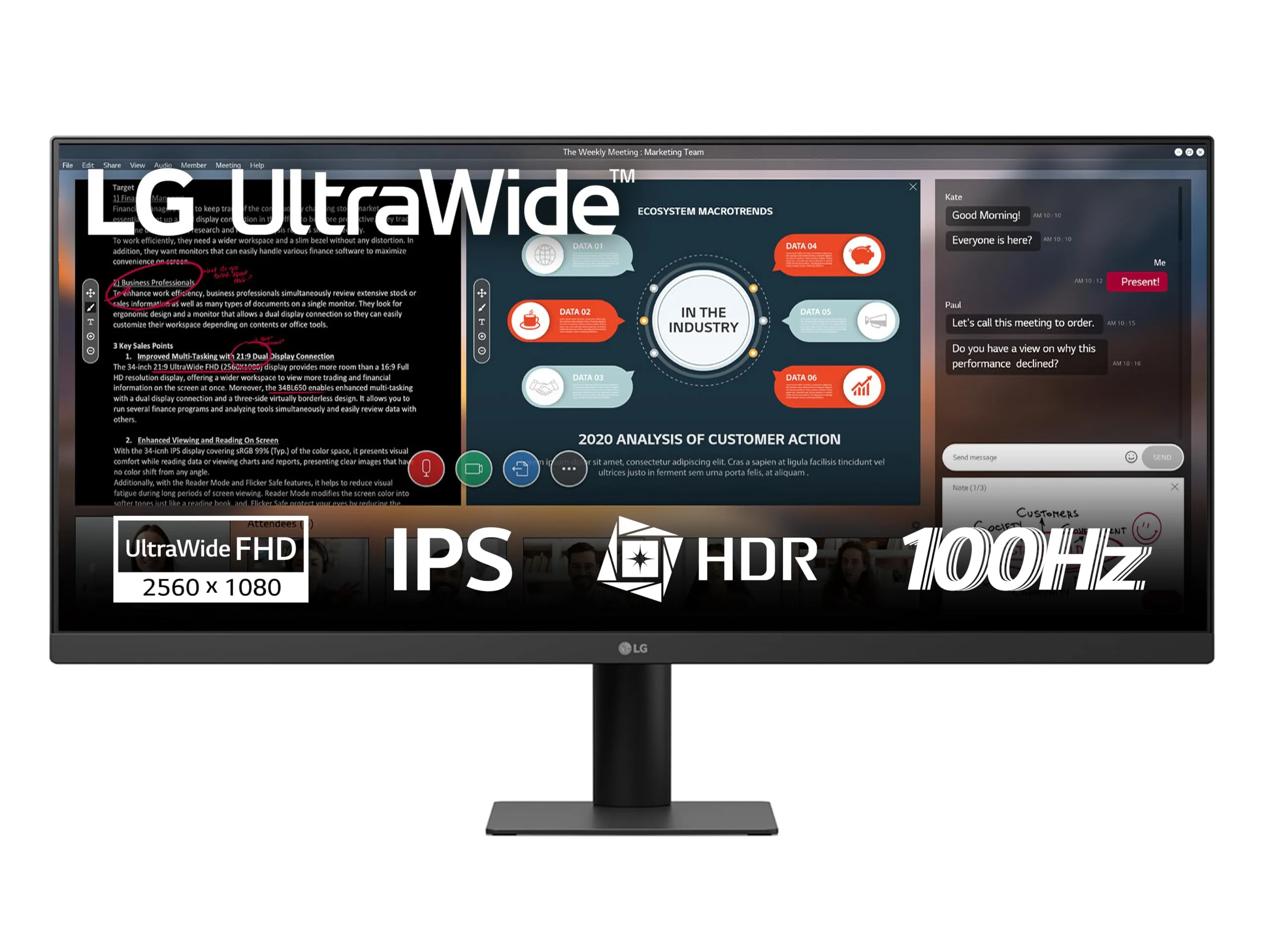 LG 29U511A Monitor UltraWide 21:9 29" IPS, WFHD (2560x1080), HDR10, 100Hz, sRGB 99%, HDMI, DisplayPort, Uscita Cuffie, Schermo Antiriflesso, Reader Mode, Flicker Safe, Nero
