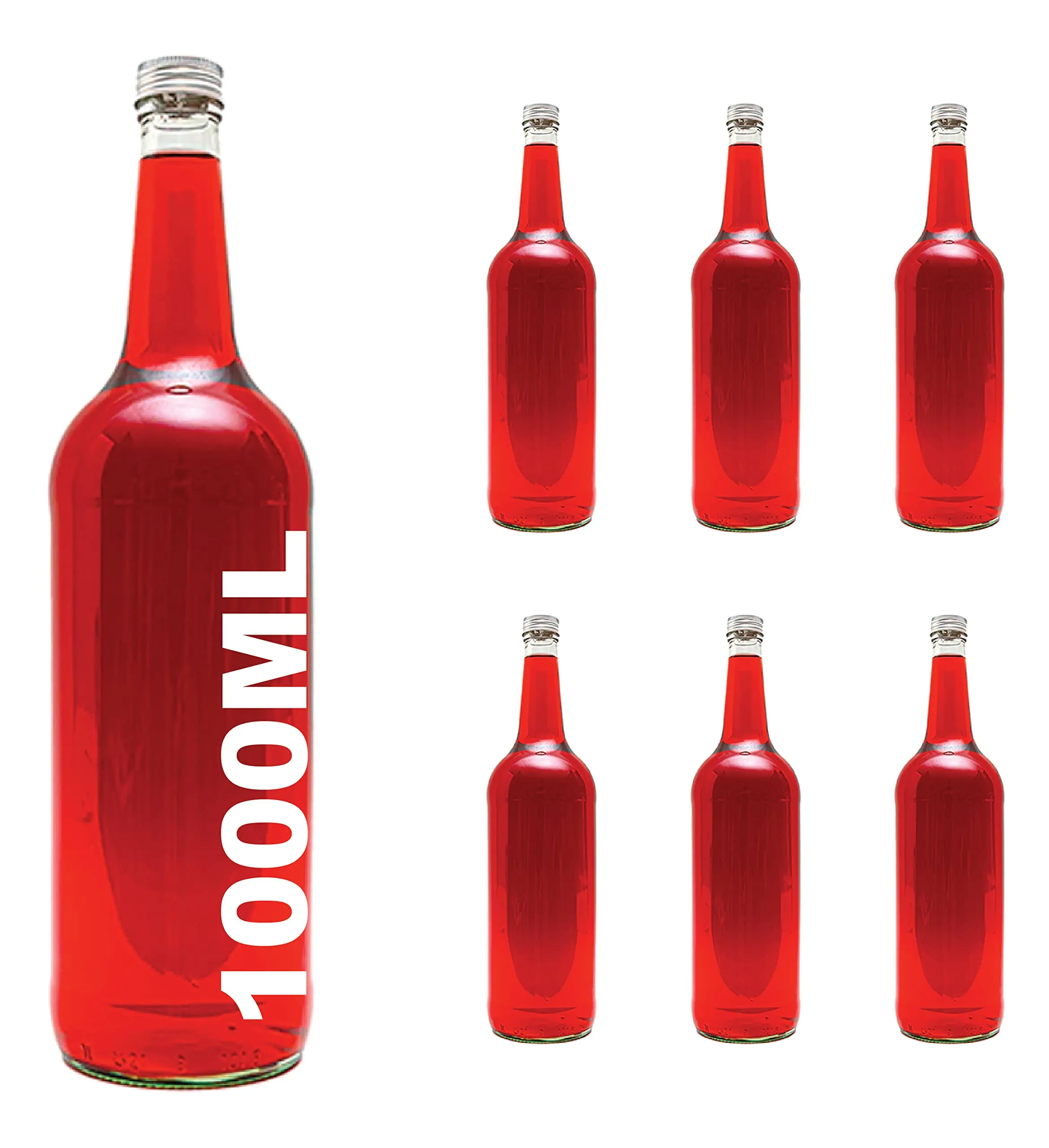 slkfactory Bottiglia in Vetro Vuota con Tappo a Vite, 1000 ml, 6 Pezzi, Altezza: 32 cm 1 litro de
