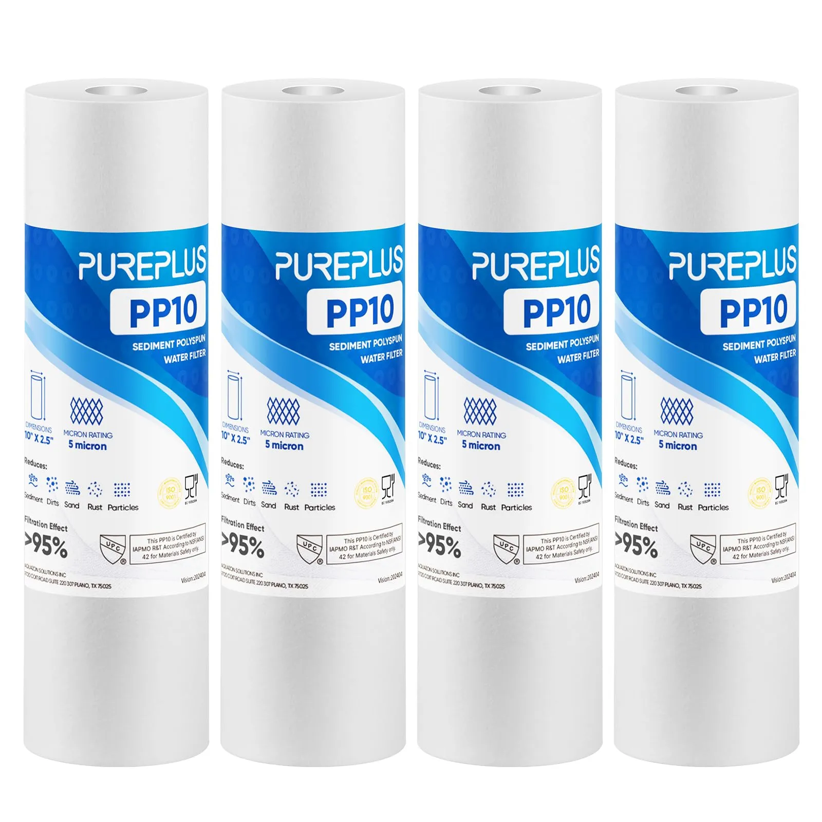 PUREPLUS Cartuccia filtro dell'acqua per sedimenti domestici da 5 micron, 25,4 x 6,3 cm, ricambio per qualsiasi unità RO da 25,4 cm, Culligan P5, Aqua-Pure AR110, Dupont WFPFC5002, CFS10, WHKF-G05