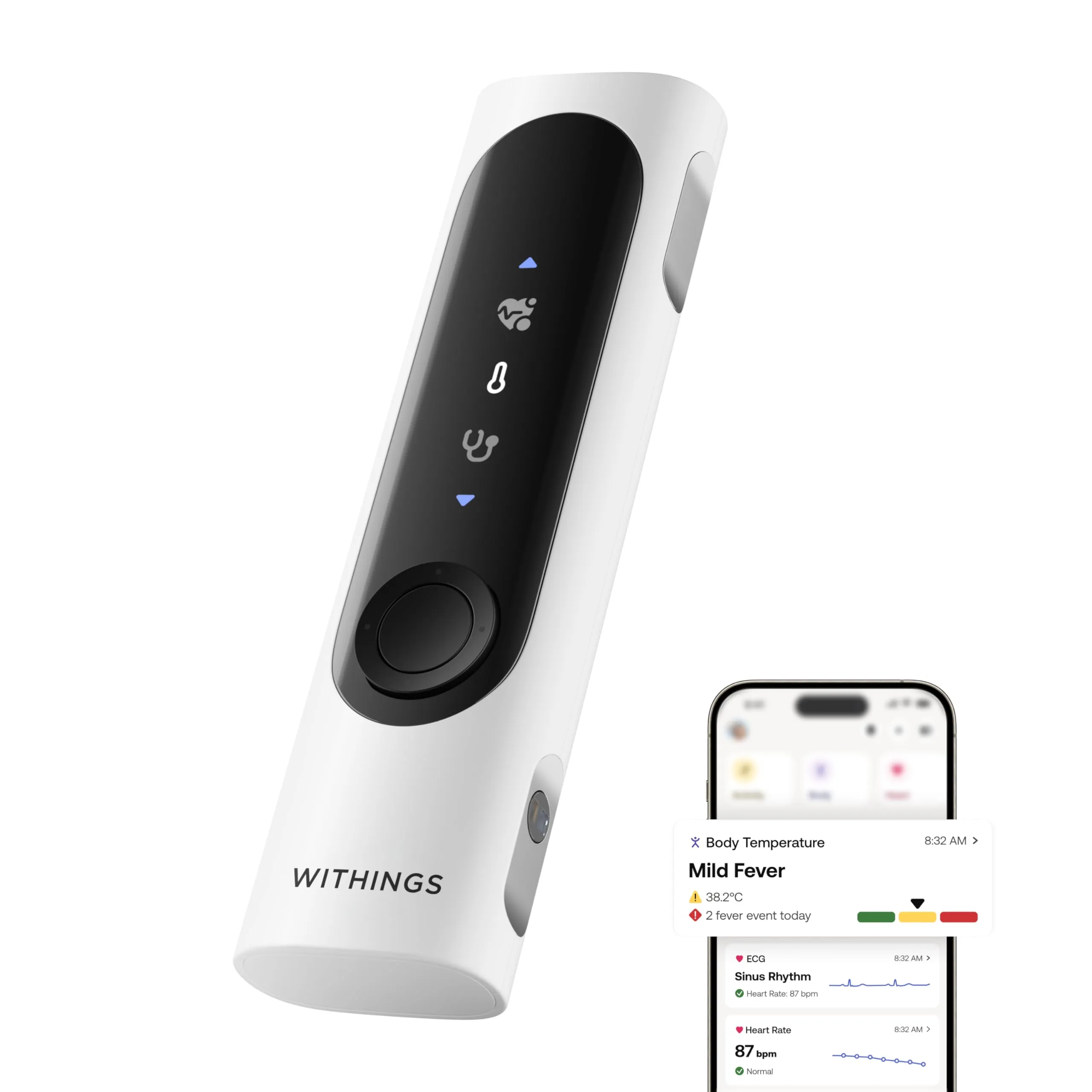 WITHINGS BeamO – Termometro Digitale Intelligente Senza Contatto, MultiScan 4-in-1, Monitor ECG, Pulsossimetro, Stetoscopio Digitale, Per Bambini e Adulti, Multiutente, Cura Familiare