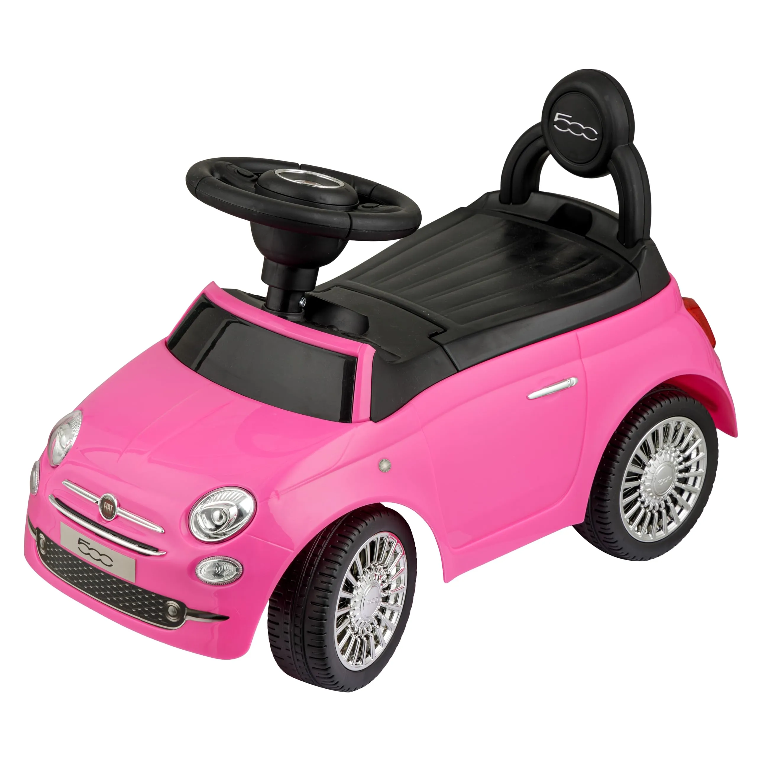Baroni Toys Macchinina Cavalca Bambini 12-36 Mesi, Fiat 500, Rosa, 28x60x23 cm