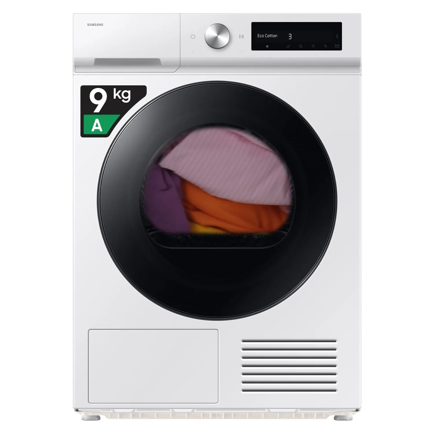 Samsung Asciugatrice Bespoke AI DV90DB7845GW/U3, 9 kg, Pompa di Calore, Wifi, Sensore Optimal Dry, Quick Drive, Display AI Control, Carica Frontale, 60L x 85H x 60P cm