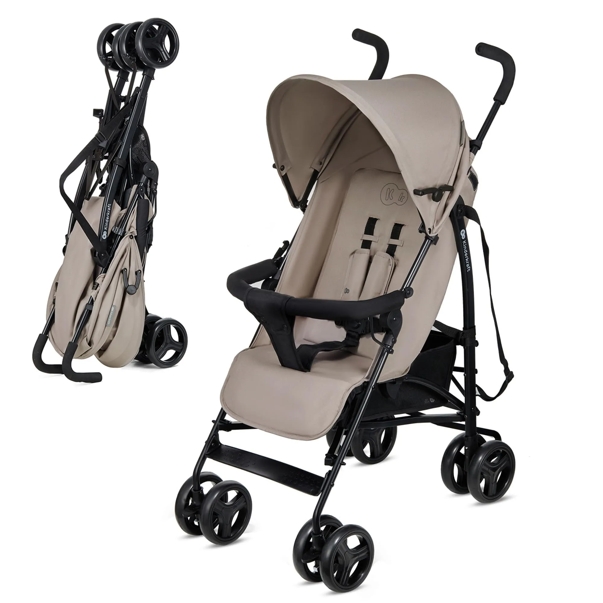 Kinderkraft TIK Passeggino Leggero, Solo 6,5 Kg, Passeggino a ombrello Passeggino Da Viaggio, Facile Da Piegare, Schienale Regolabile In Posizione Sdraiata, Piegatura Rapida, Fino a 17kg, Beige
