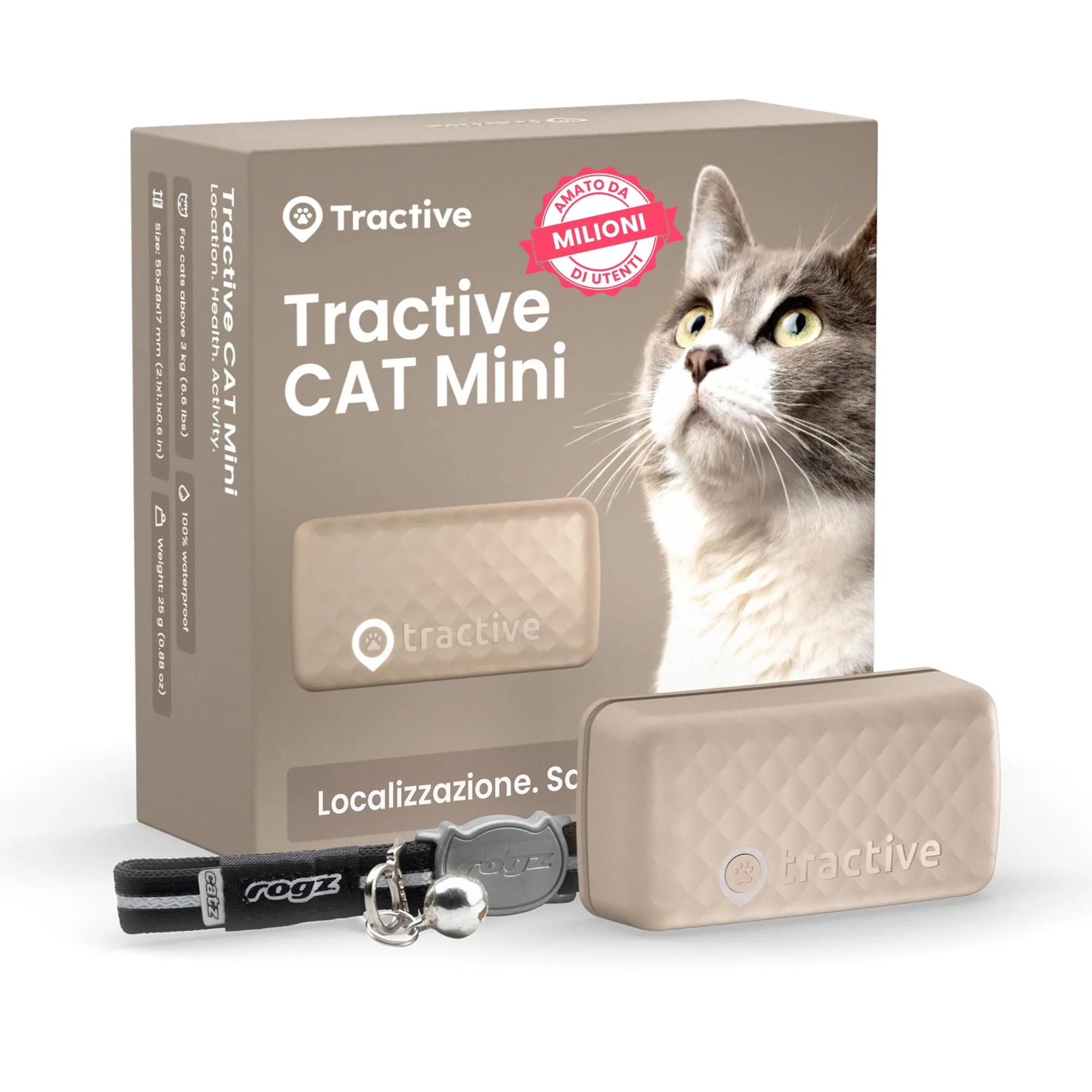 Tractive - GPS gatto modello Mini | N. 1 sul mercato | Localizzazione in tempo reale | Cronologia delle posizioni | Monitoraggio dell'attività | Collare incluso
