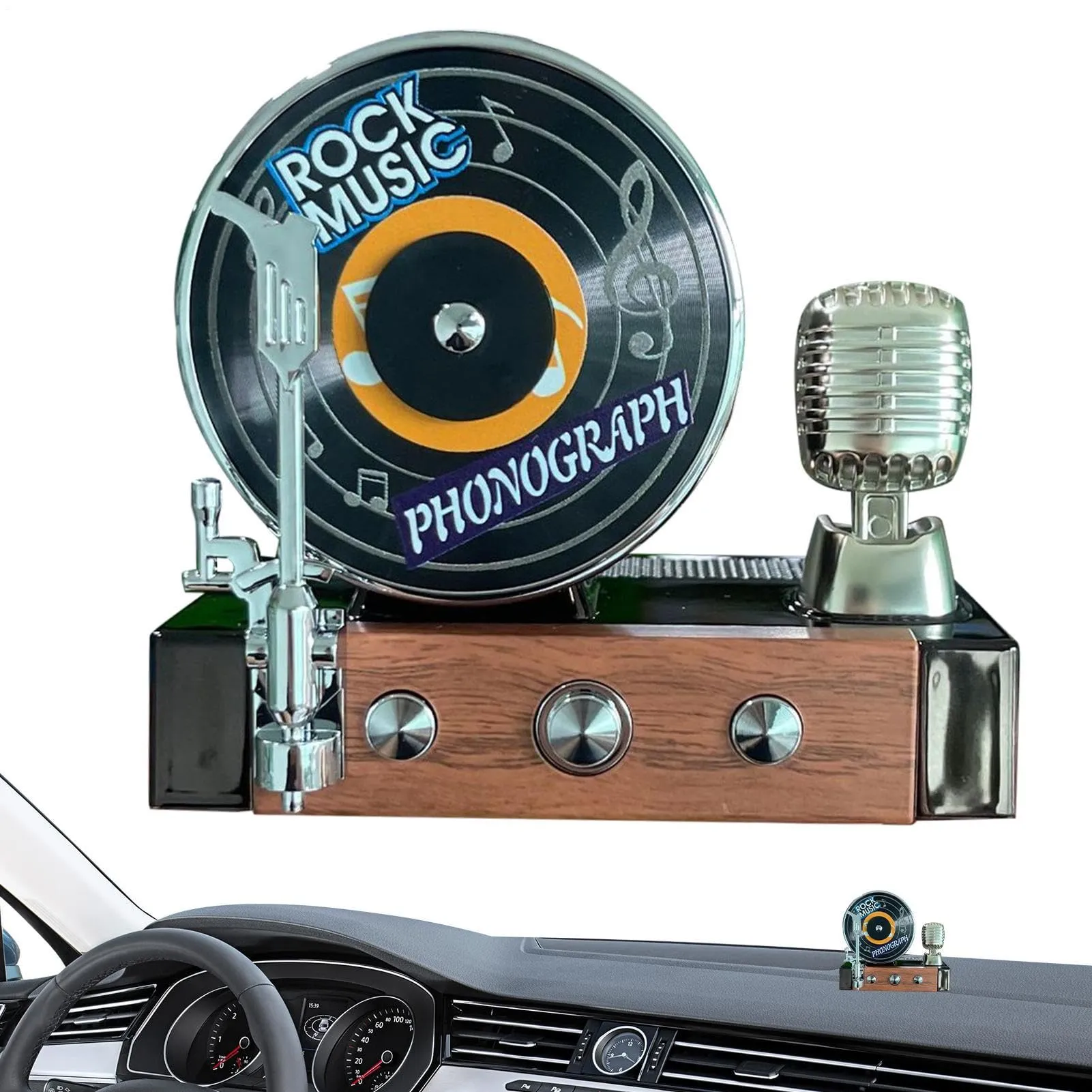 Record Player Air Frewisier Car Carref/raditore d'aria per auto | Accessorio decorativo elegante, decorazione creativa 'aromaterapia retrò a energia solare per uso autom