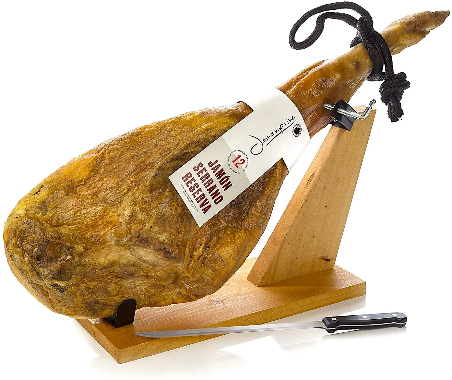Prosciutto Spagnolo Serrano Riserva Duroc + Porta Prosciutto + Coltello 6.5-7 Kg - Jamon Serrano Crudo Jamonprive