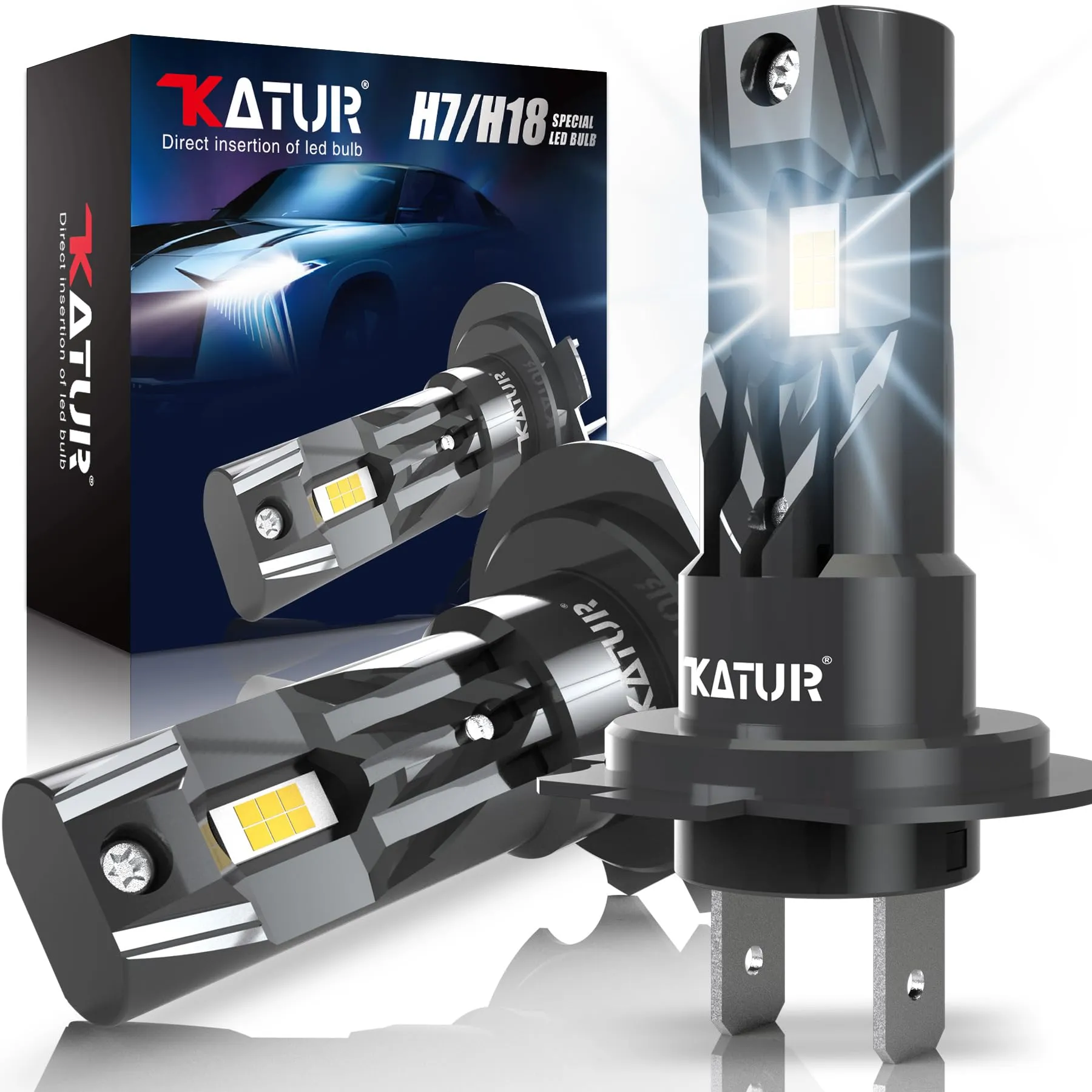 KATUR H7 LED Lampadine Fari per Auto, Canbus 18000LM 6000K Bianco Senza Fili Plug & Play LED H7 Abbaglianti o Anabbaglianti 400% Luminosità 1:1 Mini Dimensioni, 2pcs Lampadina H7