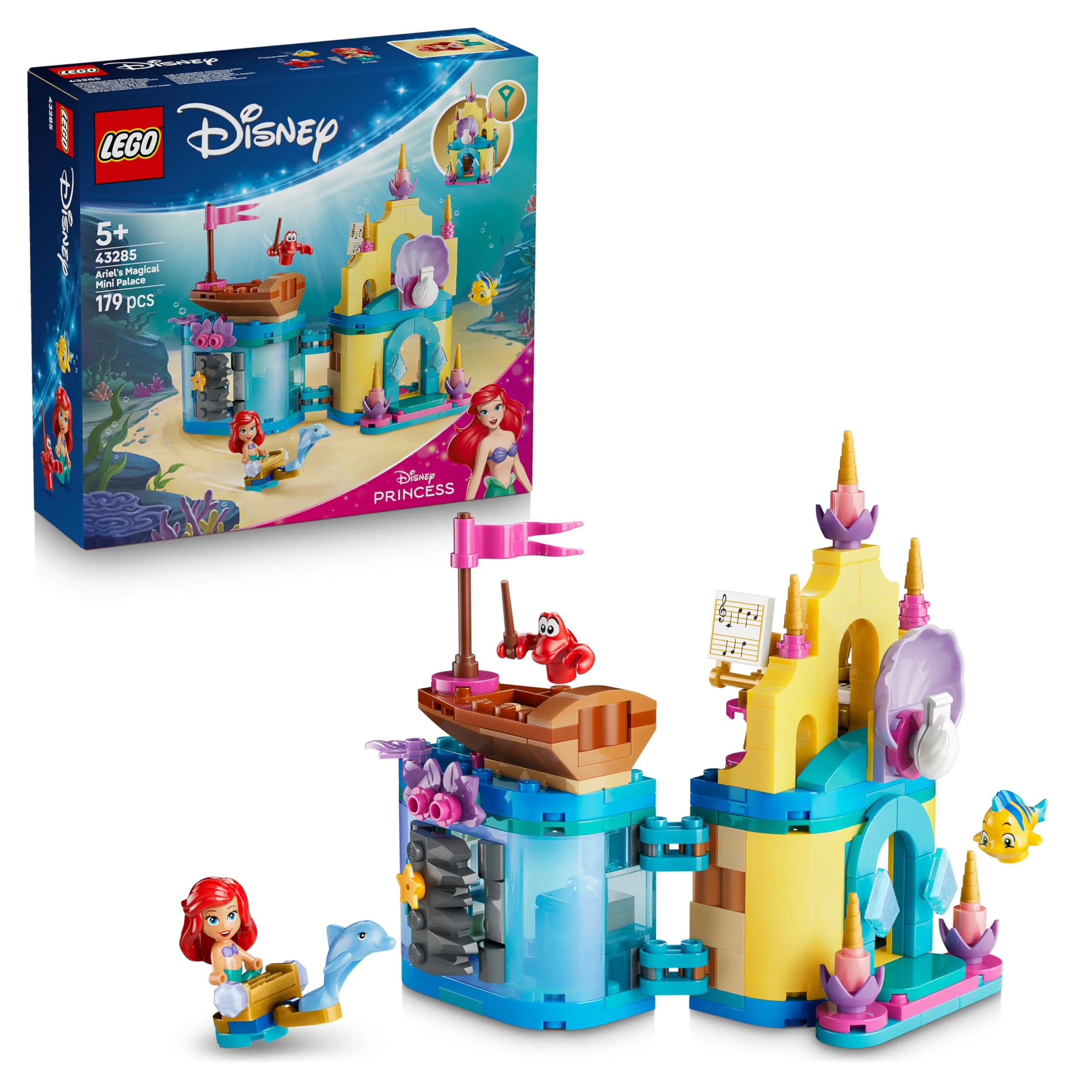 LEGO | Disney Princess Il Magico Mini-Palazzo di Ariel - Castello Giocattolo della Sirenetta con Micro-Bambolina e Figure di Sebastian e Flounder - Regalo per Bambine da 5 Anni in su - 43285