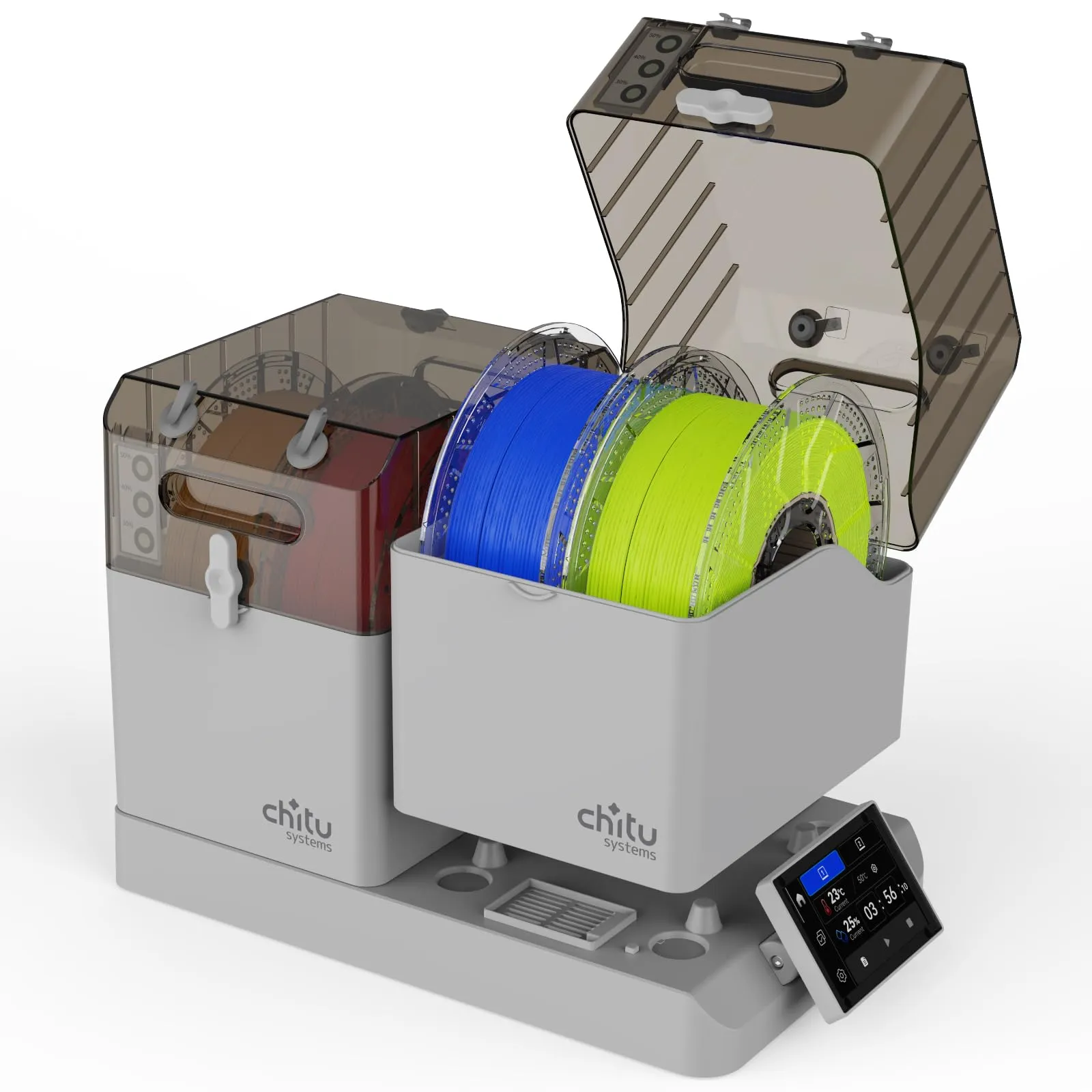 Chitu Systems FilaPartner E1 Essiccatore Filamento 3D, Filament Dryer 4 Bobine con 2 Camere Rimovibili, Controllo Indipendente per PLA, ABS, TPU, PETG 1.75mm, Compatibile con AMS Lite