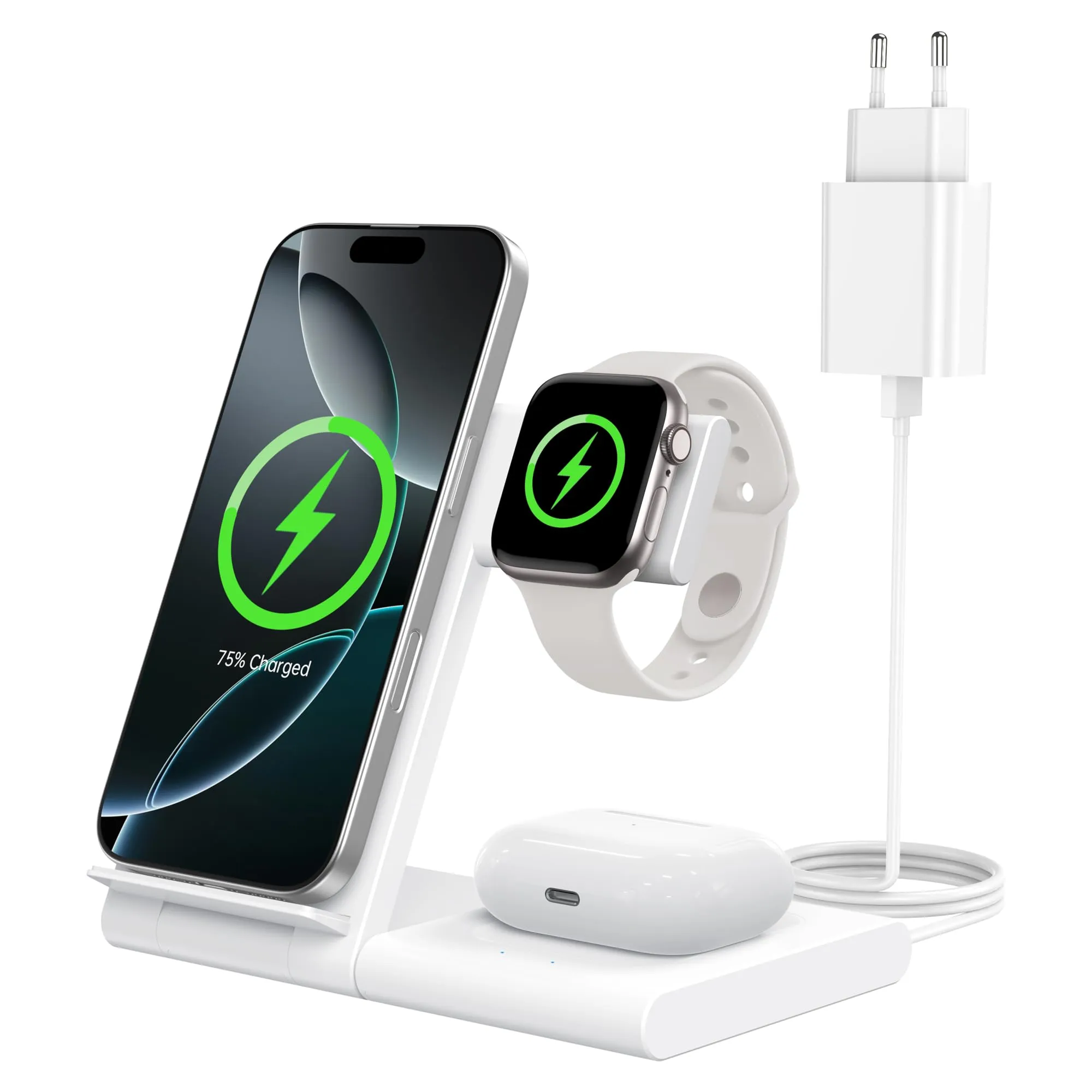 WATOE Caricatore 3 in 1 Wireless per Apple, Stazione di Ricarica Rapida per iPhone 16/15/14/13/12/11/Pro/Max/Plus, Apple Watch Ultra/10/9/8/7/6/SE/5/4/3, AirPods Pro/4/3/2