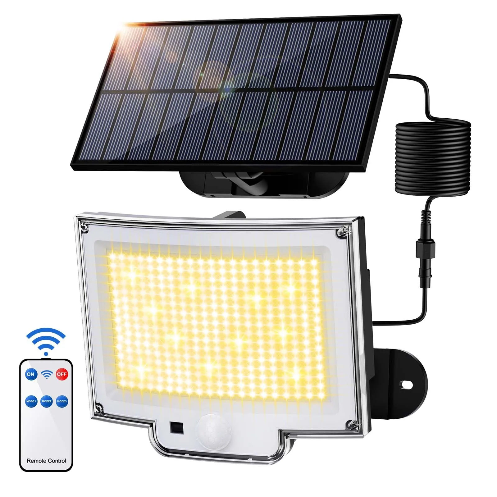 SIGRILL Faretti Solari a LED da Esterno con Sensore di Movimento, 318 LED Luce Solare Led Esterno con 3 Modes, 5M Cavo, Lampada Solare da Esterno