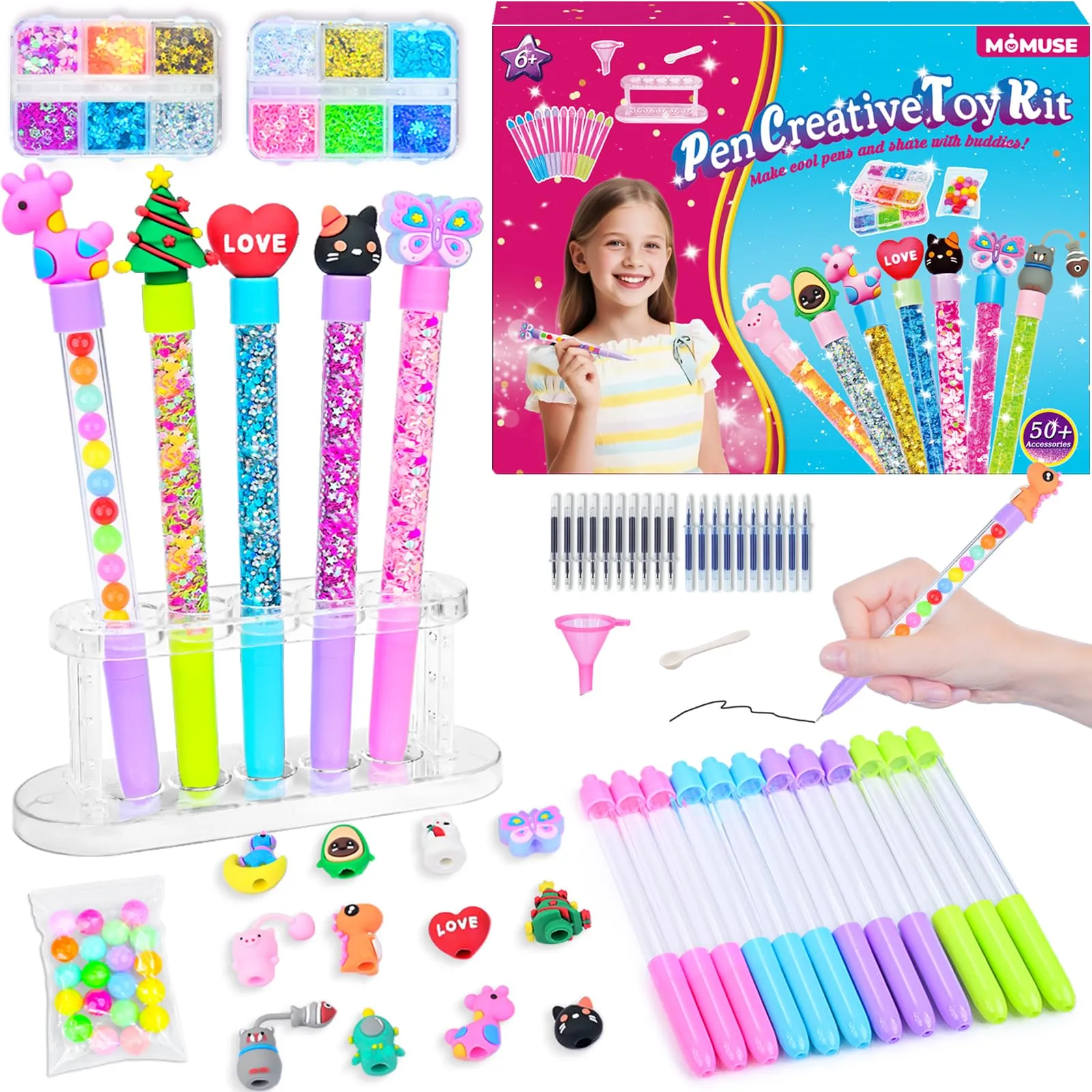 MOMUSE Laboratorio Delle Penne 50 Pezzi, Kit Creativo per Creare Penne Fabbrica, Lavoretti Creativi per Bambini 6 Anni, Idee Regalo per Ragazze 6 7 8 9 10 anni