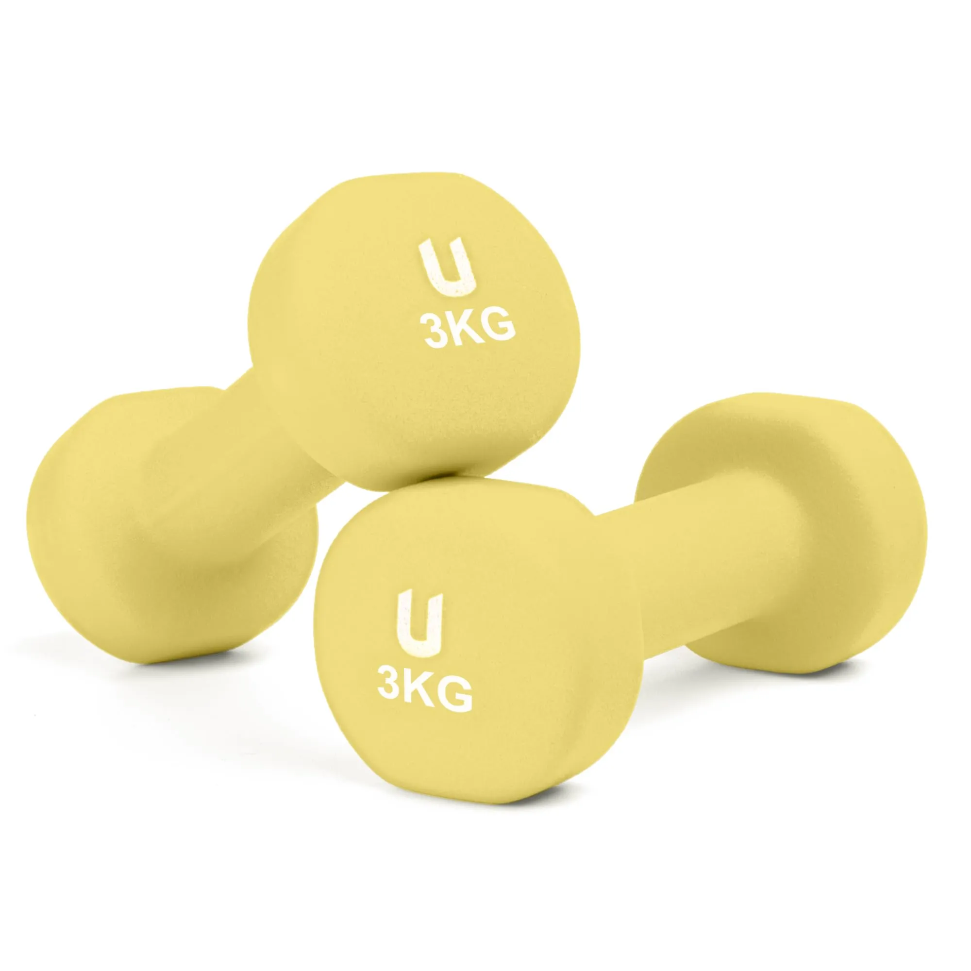 unycos - Set di 2 Manubri Antiscivolo in Neoprene, Coppia di Pesi Rotonde da 3 kg per Uomini/Donne, Nucleo in Ghisa, Allenamento della Forza, Fitness, Palestra in Casa (Giallo)