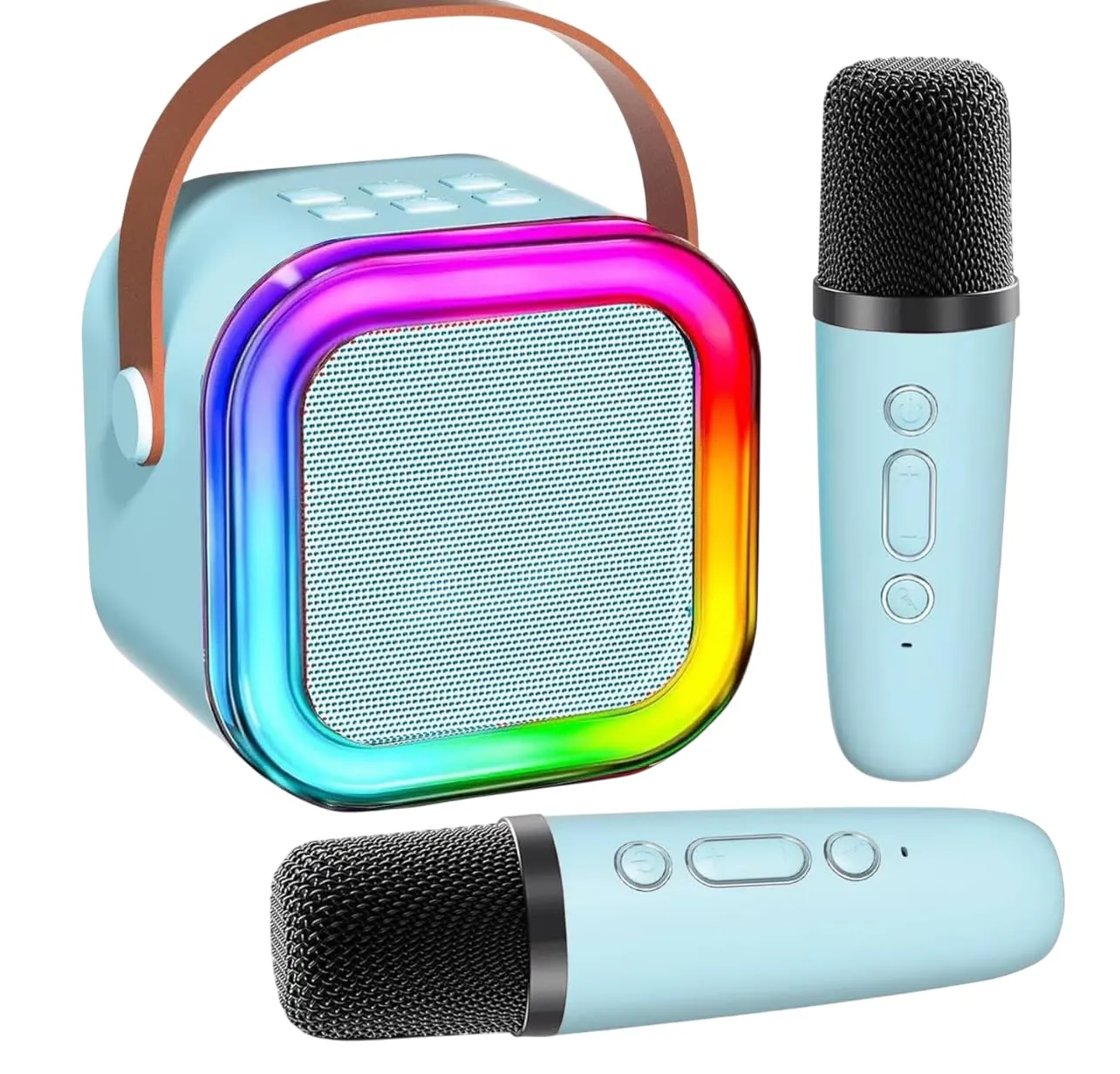 Karaoke Bluetooth con Microfono, Speaker Portatile con Luci LED Colorate, Tecnologia Bluetooth 5.3, Compatibile con Telefono iPad Computer PC, Azzurro