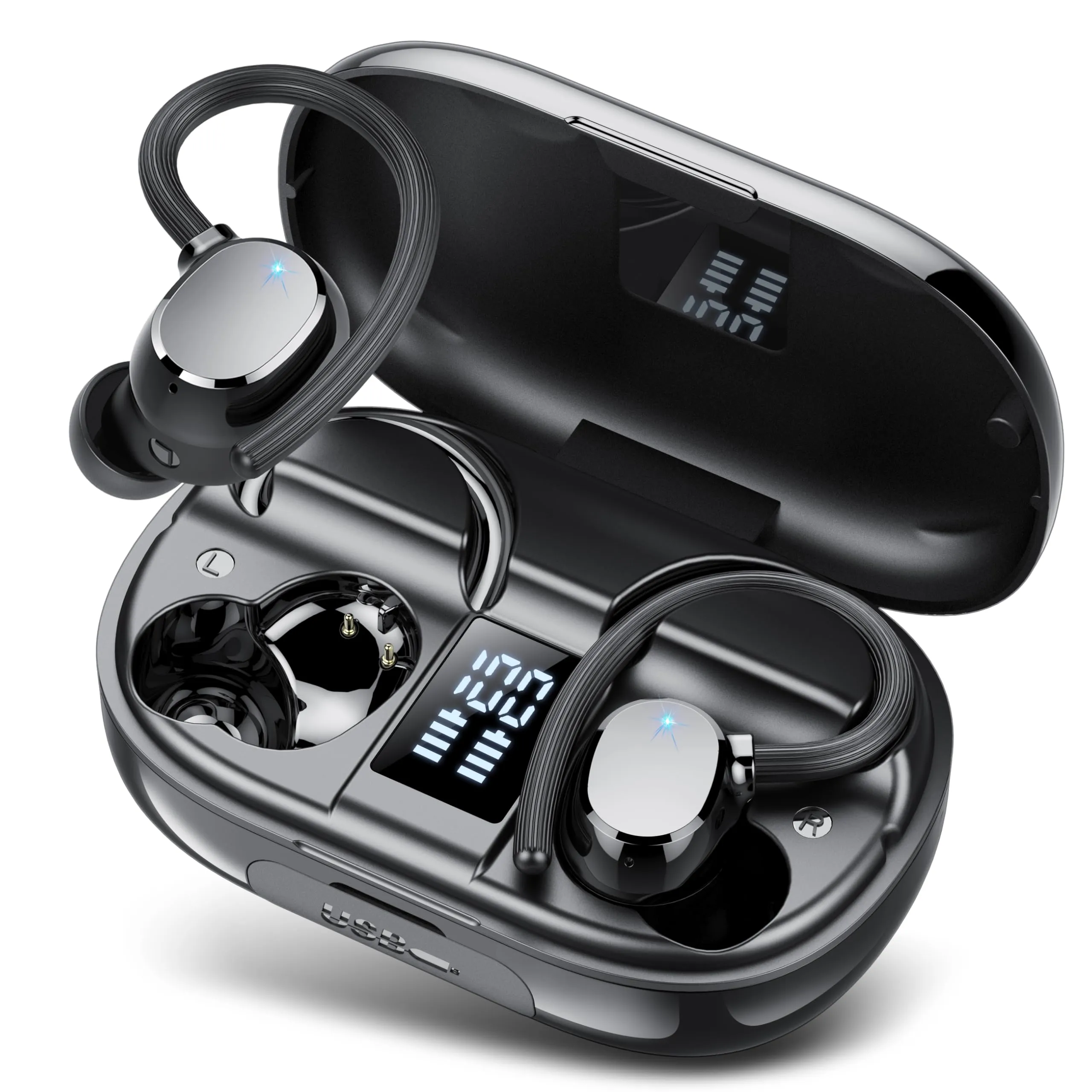 Cuffie Bluetooth, 2025 Auricolari Bluetooth 5.3 con 4 Mic, Cuffie Wireless In Ear HiFi Stereo, 128 Ore LED Display, Touch Control, Cuffie Senza Fili IP7 Impermeabili, per Sport Running, USB-C