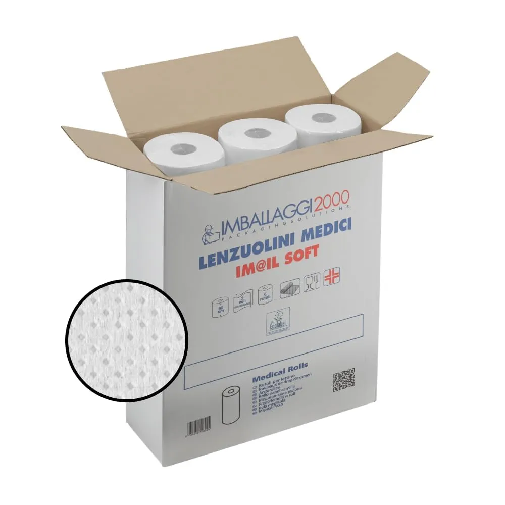 IMBALLAGGI 2000 - Rotolo Carta Lettino Massaggio, 1 x 3 Pz 60cm x 75M (Tot. 225 Metri) 100% Cellulosa, Rotoli Carta Lettino Estetista e Terapie Morbidi Assorbenti, Lenzuolino Medico Igienico Monouso