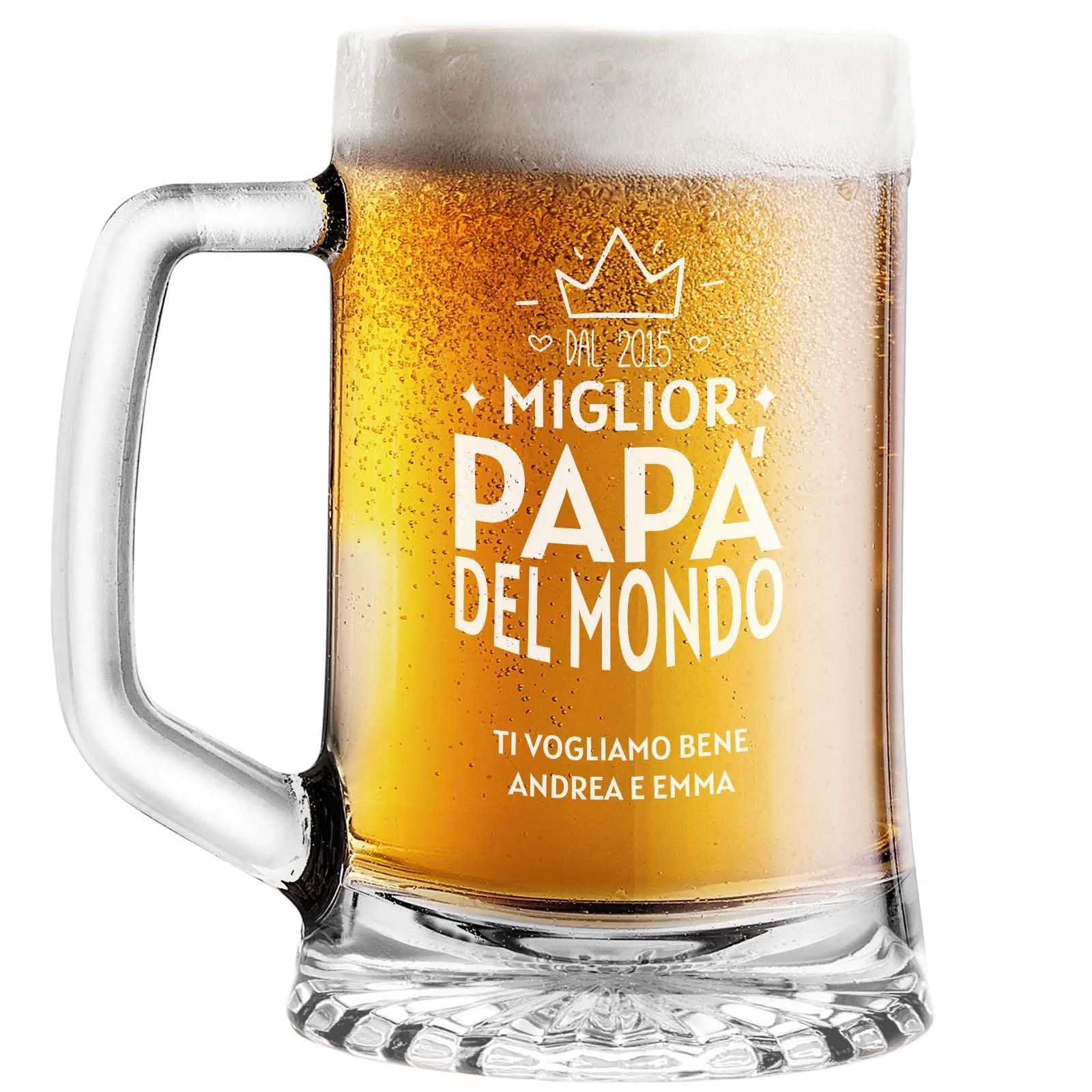 STAMPATEK Boccale per la Birra Personalizzato Regalo Festa del papà Idee Regalo, 520 ml H 15,3 cm Ø 9,3 cm - Personalizzabile regalo compleanno Natale per gli amanti della birra - Miglior Papà
