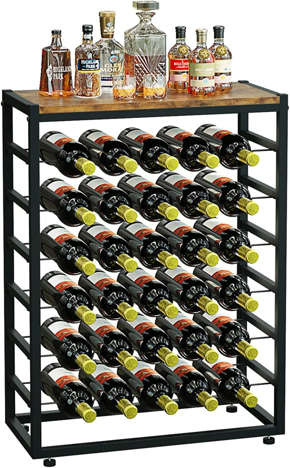 Dripex Portabottiglie da 30 bottiglie con Piano da Tavolo, Portabottiglie in metallo, vintage, Scaffale per Bottiglie Autoportanti per Cucina, Bar, Sala da Pranzo, 59 x 30 x 88 cm