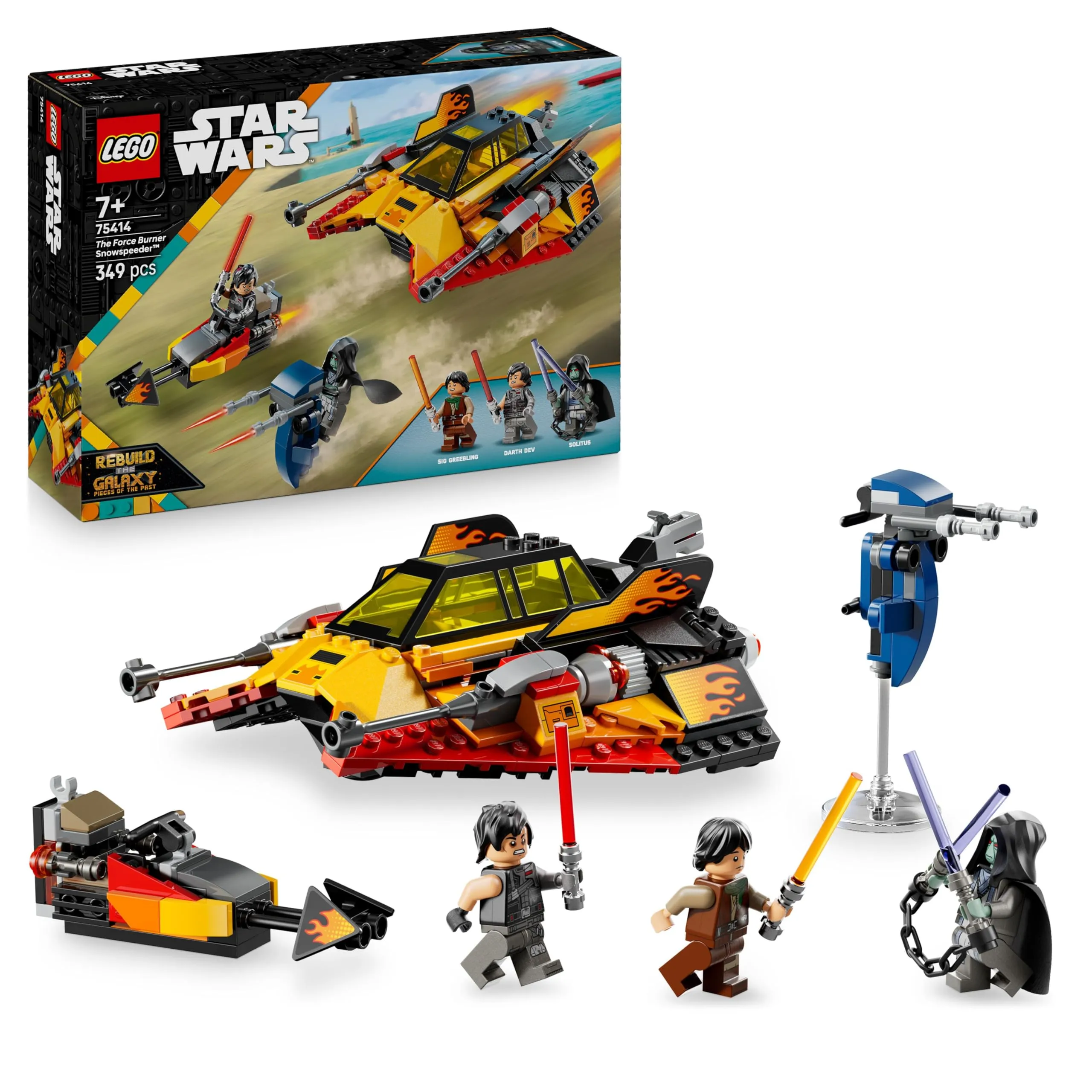 LEGO Star Wars 75414 Snowspeeder Force Burner - Astronave Giocattolo da Costruire con 3 Minifigure con Spade Laser e Moto Speeder - Regalo per Bambini da 7 Anni in su e per Fan di Rebuild the Galaxy