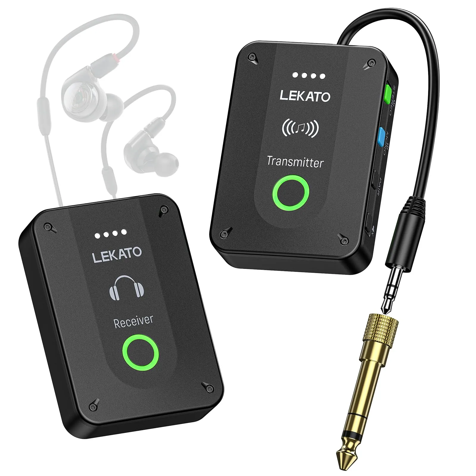 LEKATO MS-02 In-Ear Monitor, sistema di monitoraggio in-ear wireless stereo/mono 2.4G, sistema IEM wireless personale professionale per prove di band, esibizioni dal vivo e amplificatore per chitarra
