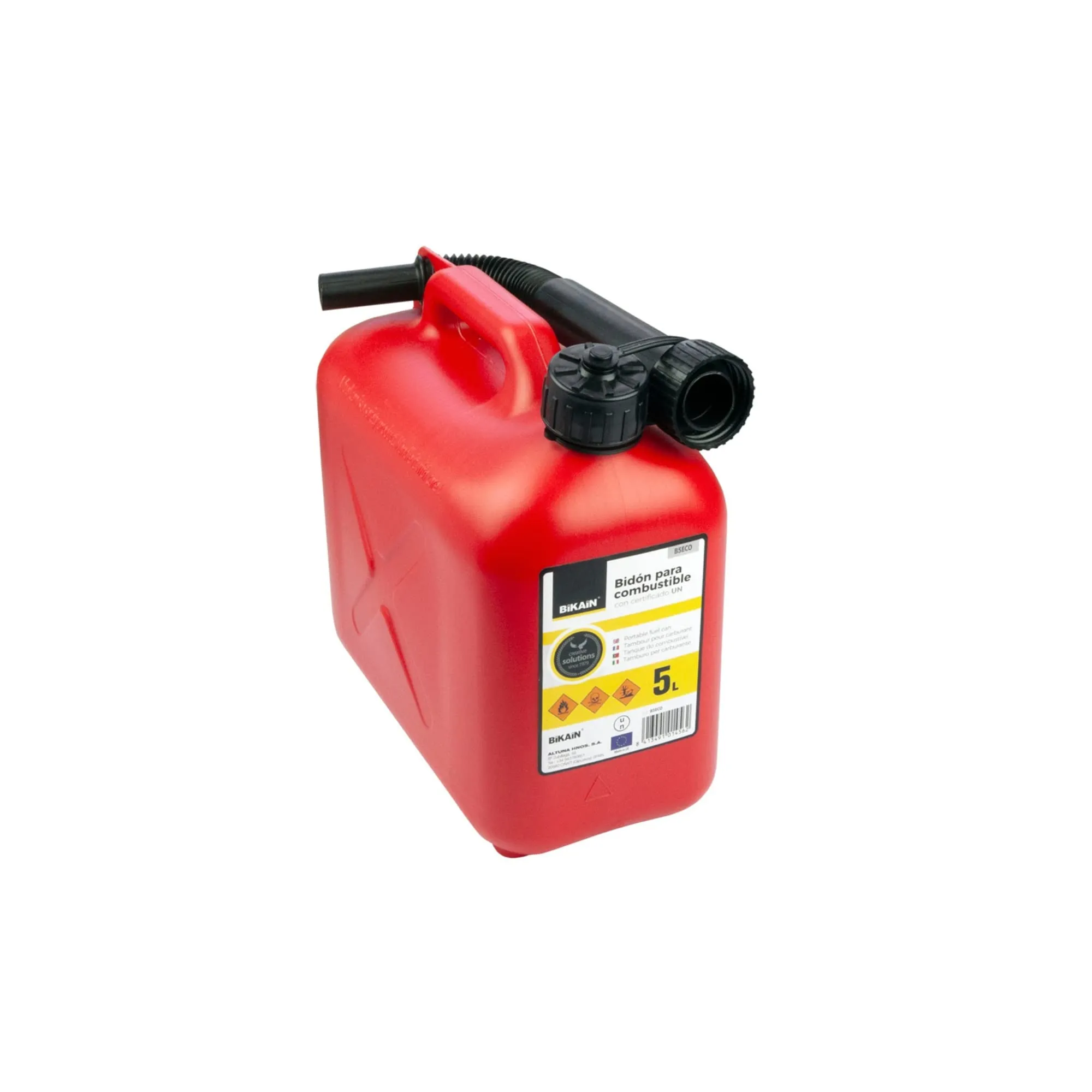 BIKAIN Tanica Benzina - 5 Litri - Realizzata in Polietilene - Taniche Carburante Resistente agli Additivi dei Combustibili - con Tubo Flessibile - Certificata Un - Modello B5ECO